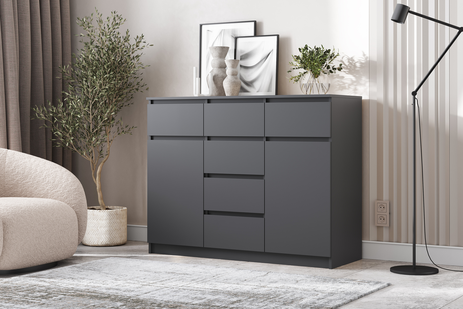 Комод Челси 1200 (2 двери 6 ящиков), Графит Комод Челси 1200 (2 двери 6 ящиков), Графит