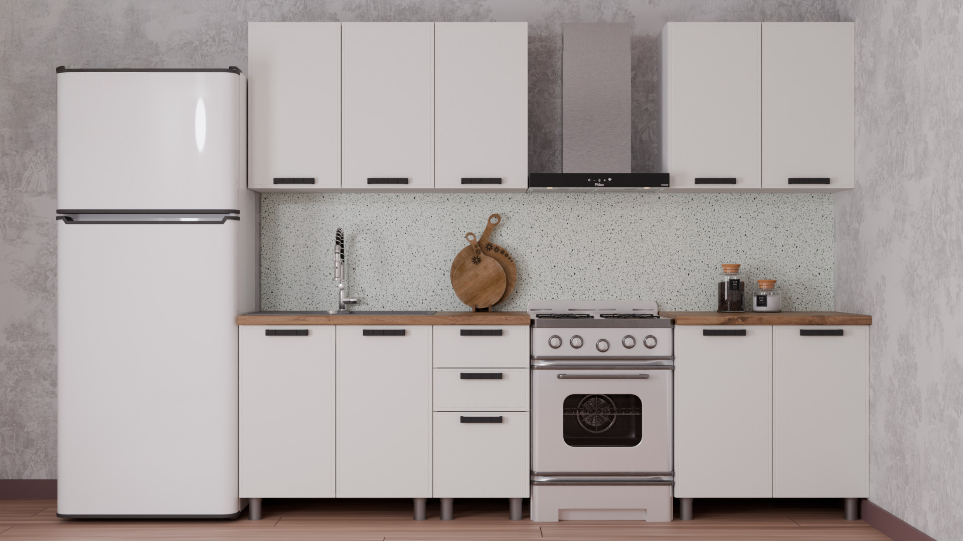 МК Аленушка НПУ 1000 Магнолия Молочный,скоба черный (со столешницей)