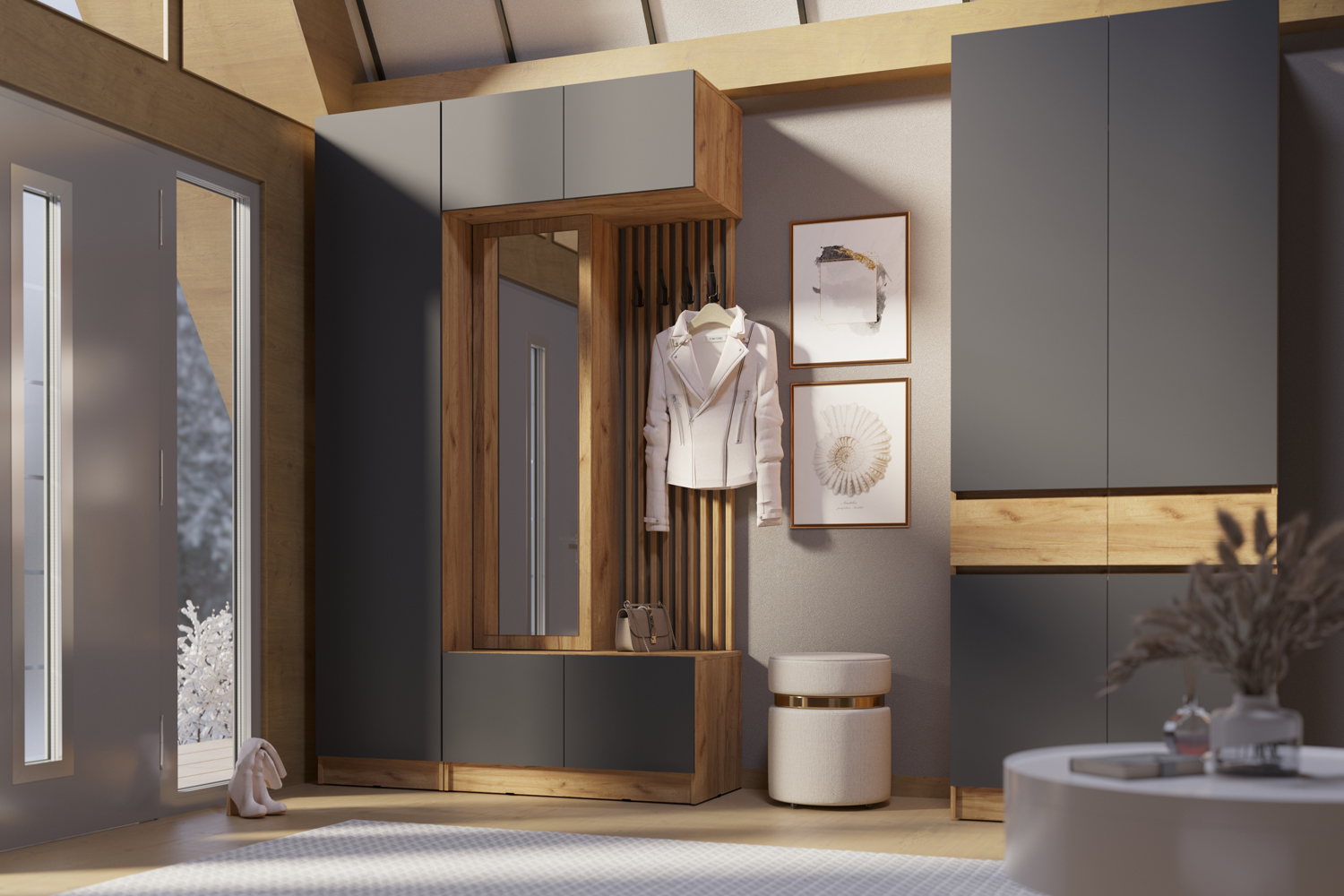 Прихожая Роджина, Дуб крафт, Графит Прихожая Роджина, Дуб крафт, Графит