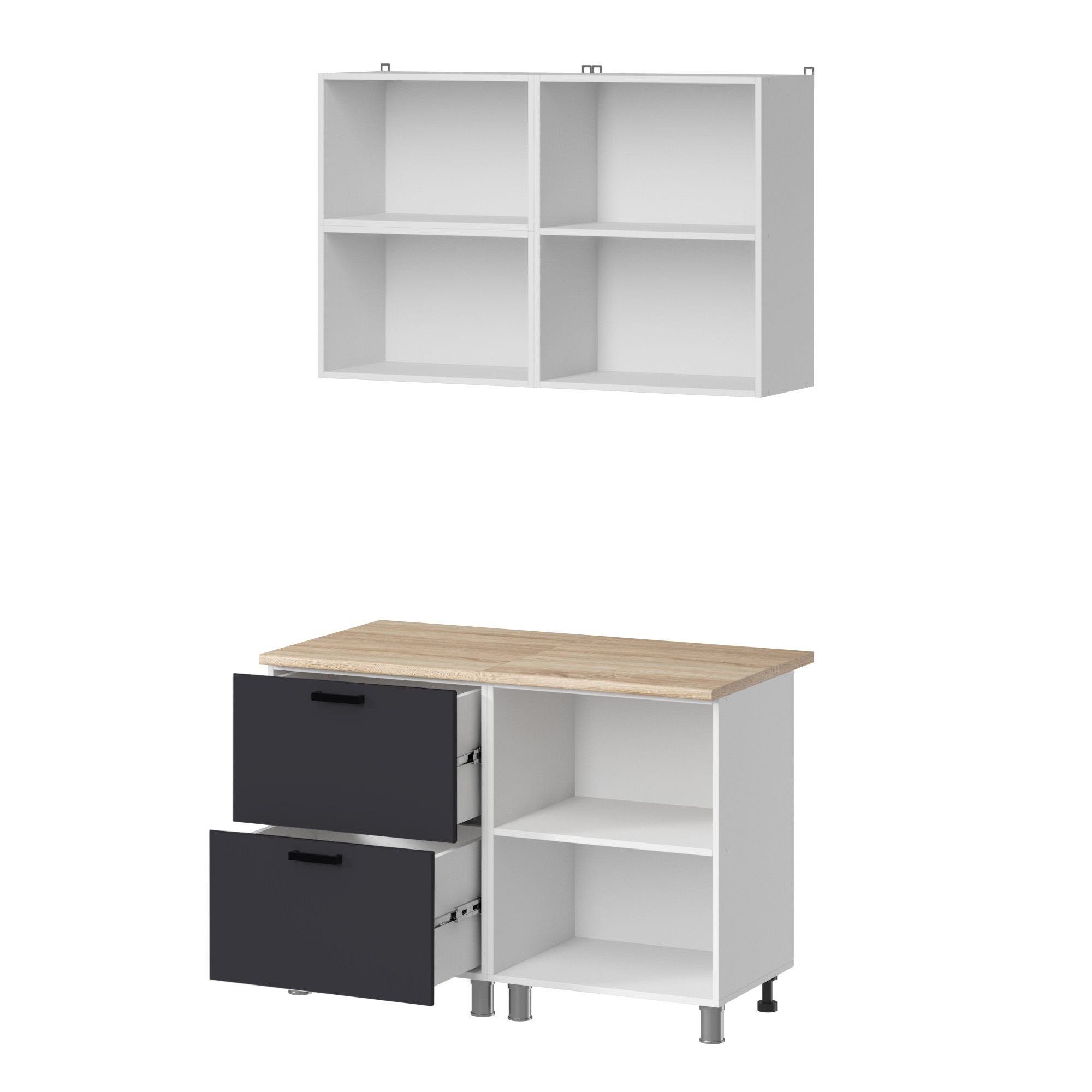 МК Аленушка 1,2м с ящ.в 2 Лаванда Сталь,скоба черный,сонома