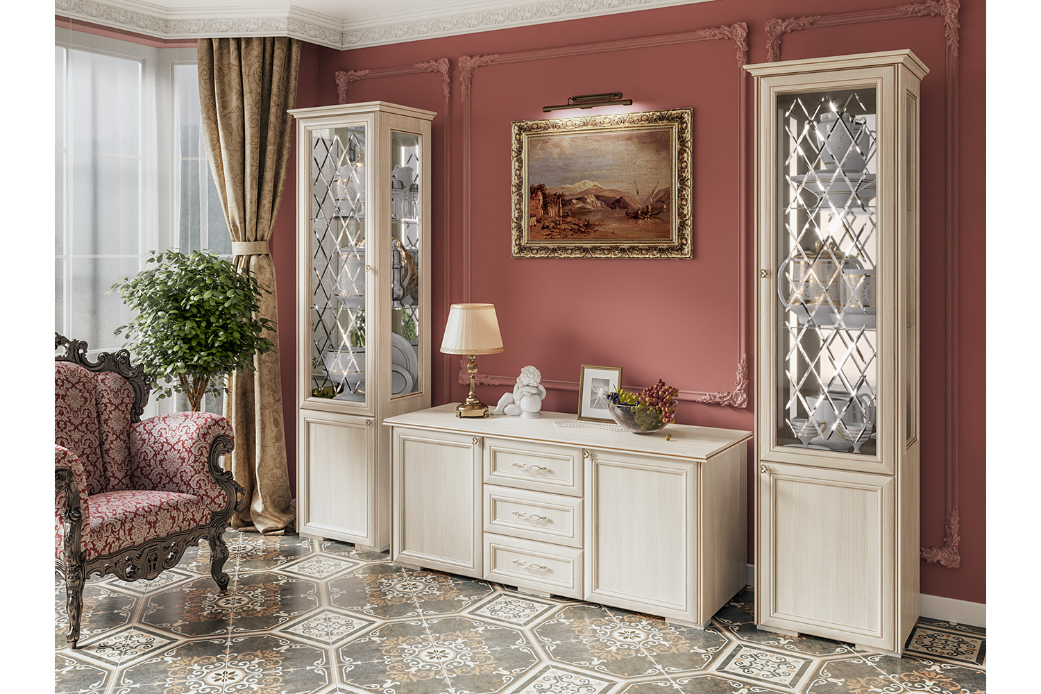 Пенал со стеклом Парма, Сандал светлый