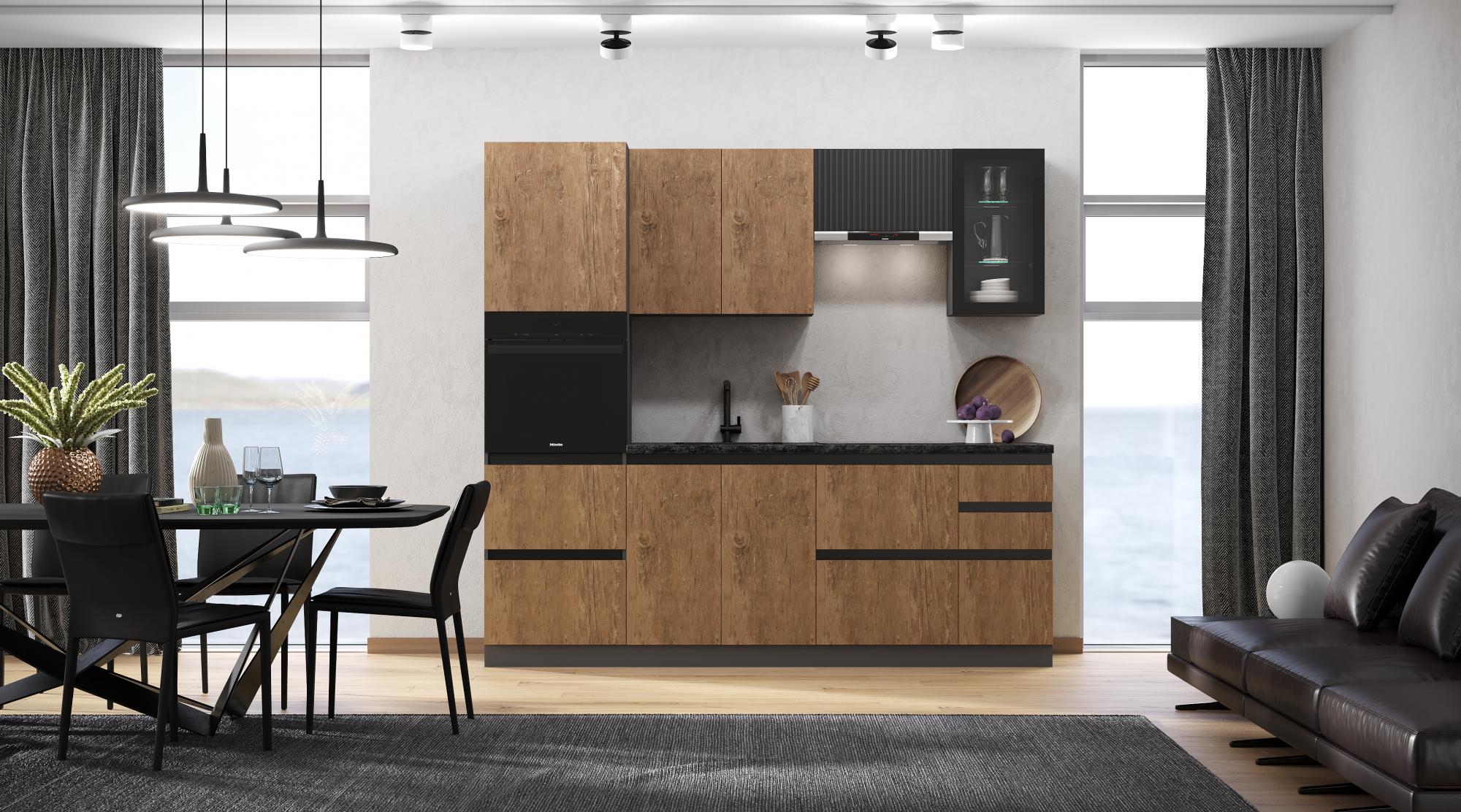 Кухня Техно-6 2,4м (Графит/Экзотическое дерево Амазония/Графит софт NEW)