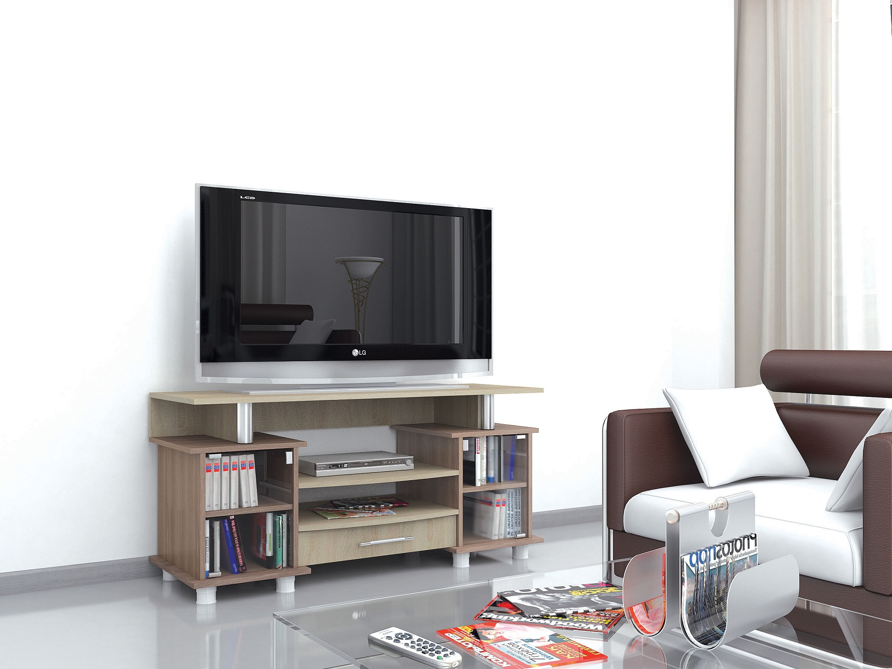 Тумба для ТВ с полками 003 (К2), ясень шимо/дуб сонома