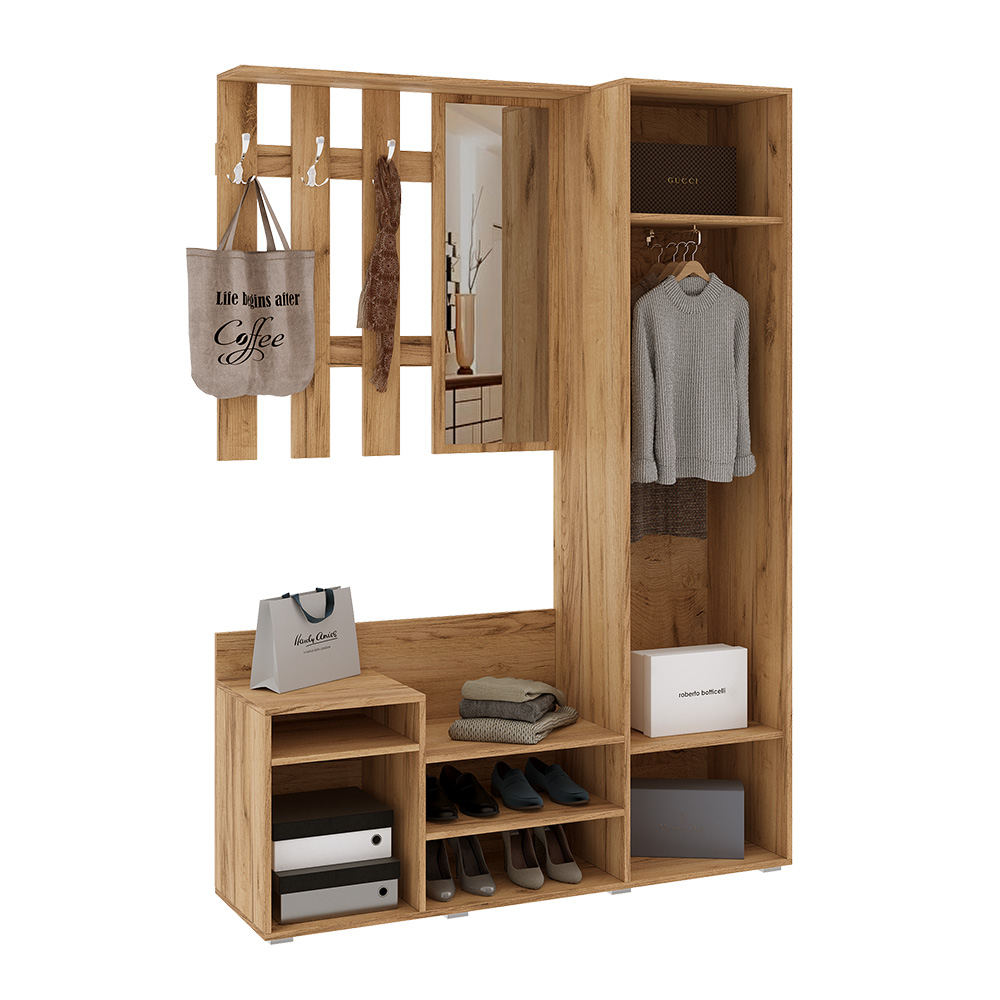 Прихожая Визит, Белый Глянец холодный, Дуб крафт