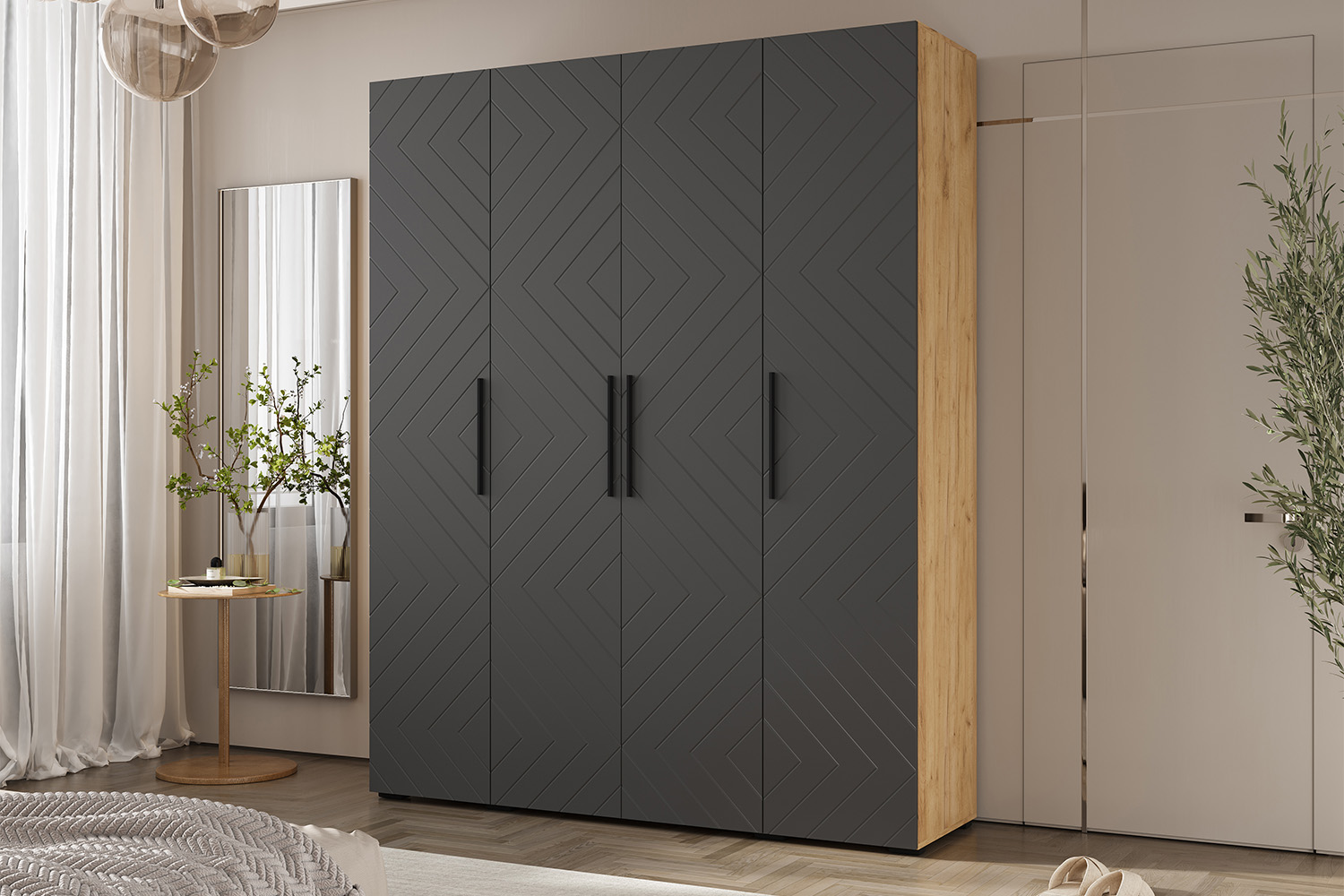 Шкаф четырехстворчатый Флэш (1800), Браш Графит, Дуб крафт