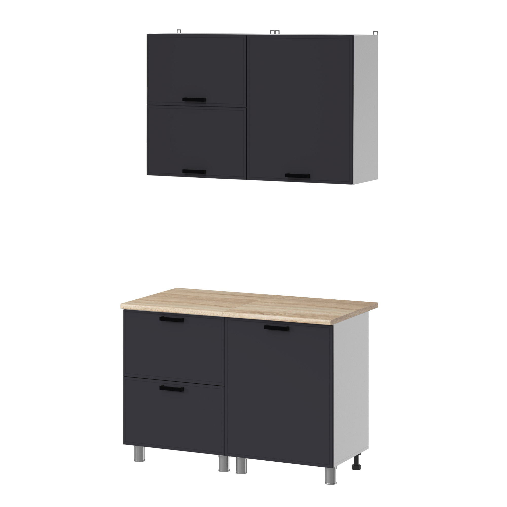 МК Аленушка 1,2м с ящ.в 2 Магнолия Сталь,скоба черный,сонома