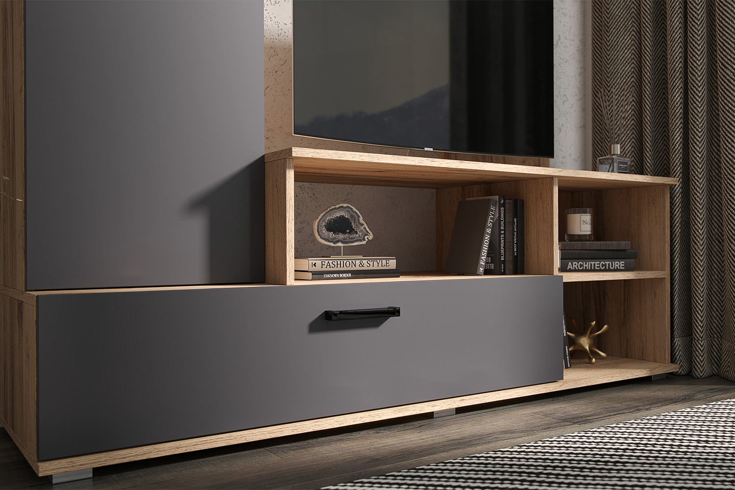 Гостиная Мини, Графит, Дуб крафт