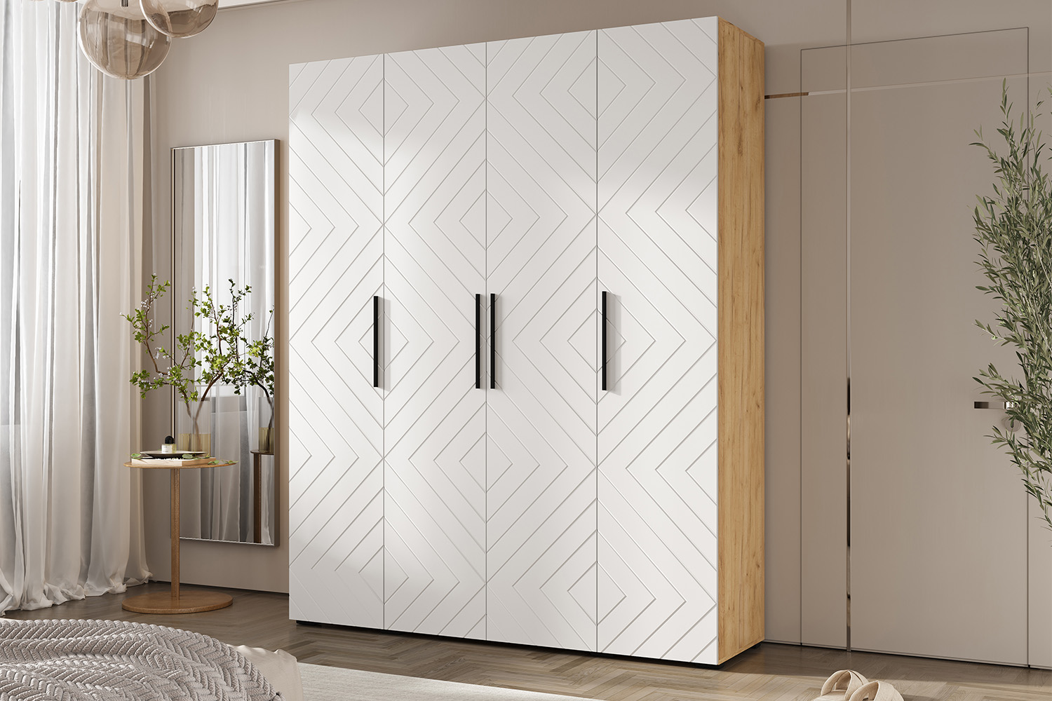 Шкаф четырехстворчатый Флэш (1800), Браш Вайт, Дуб крафт Шкаф четырехстворчатый Флэш (1800), Браш Вайт, Дуб крафт