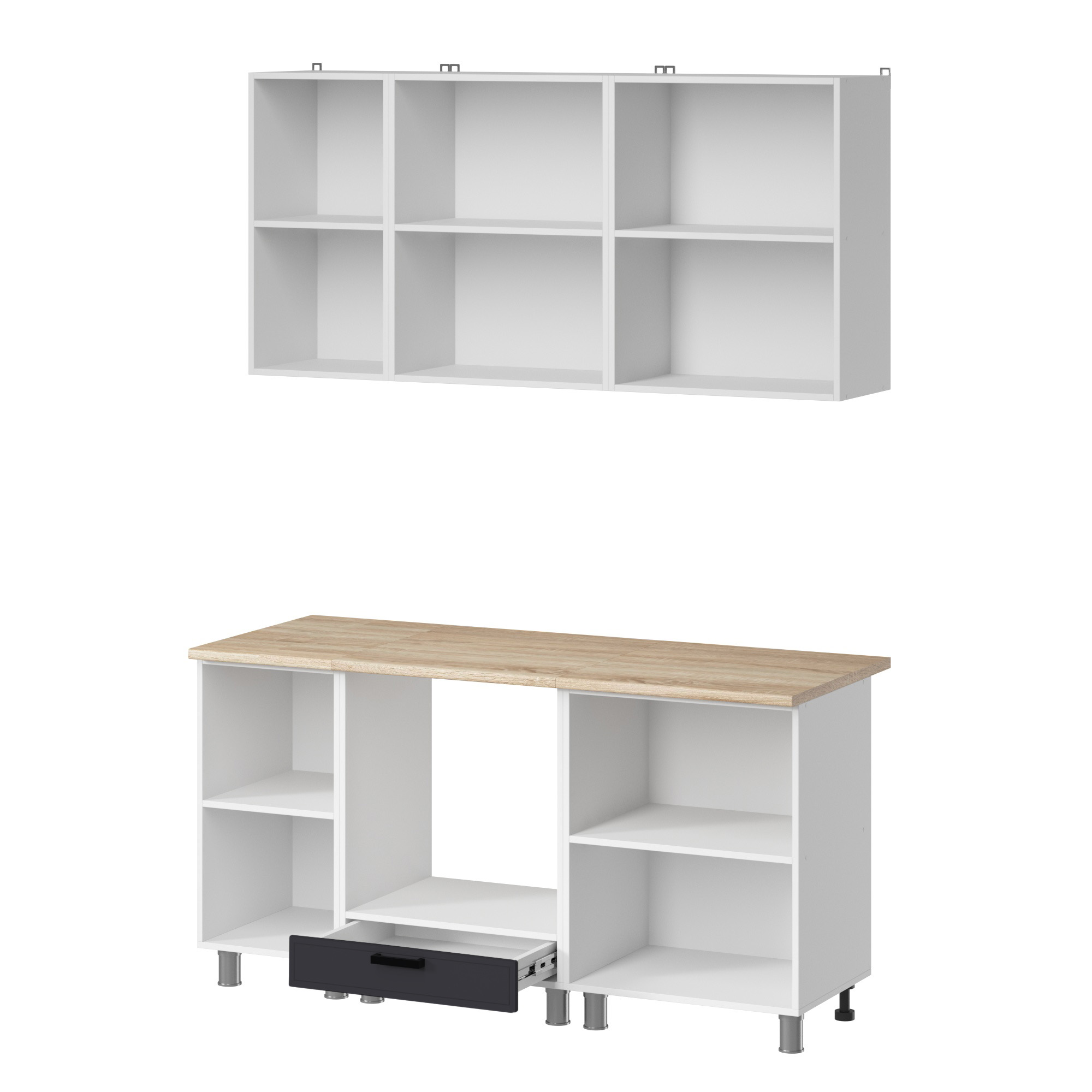 МК Аленушка 1,6м в.6 Магнолия Сталь,скоба черный,сонома