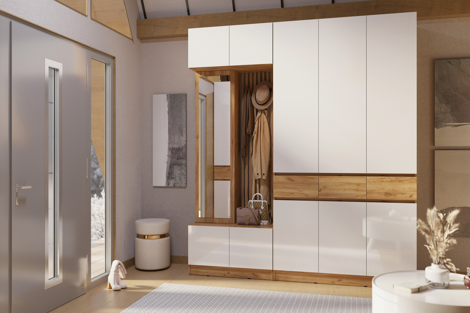 Прихожая Роджина, Дуб крафт, Белый глянец Прихожая Роджина, Дуб крафт, Белый глянец