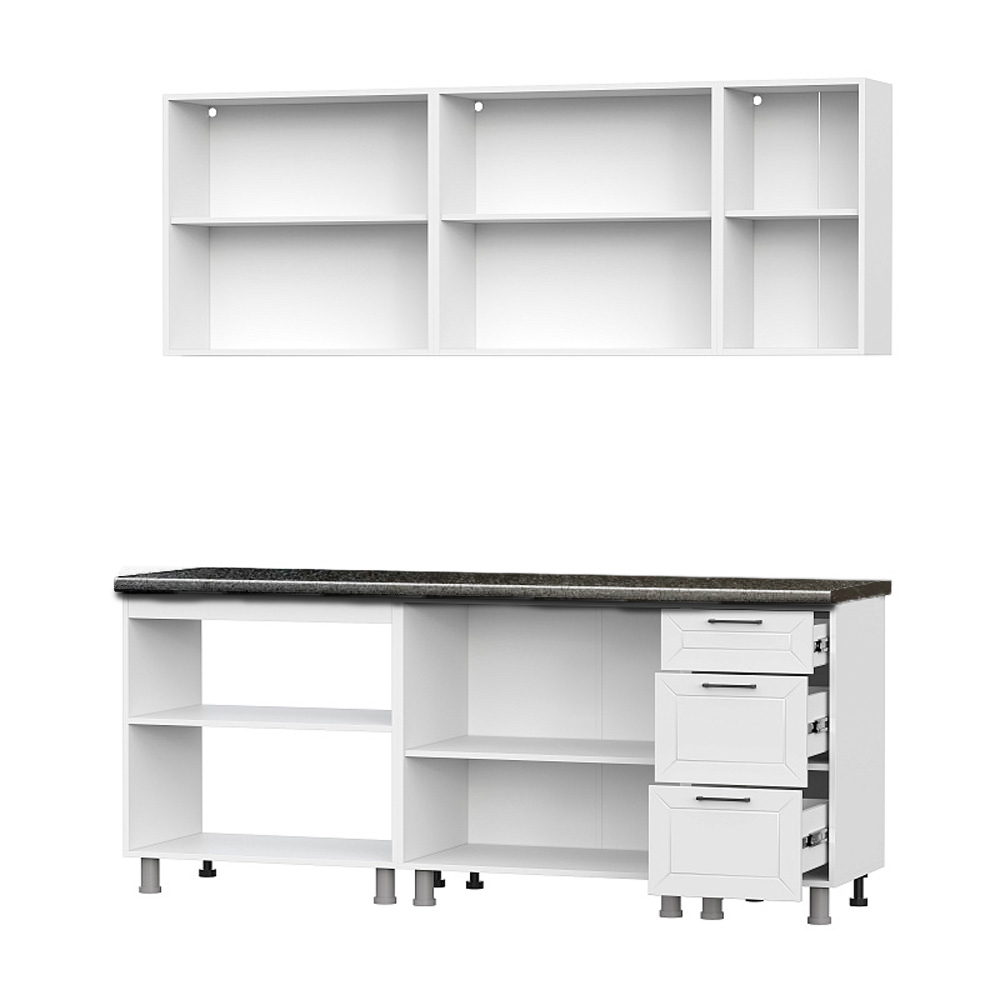 Кухонный гарнитур "Вектор" (2,0м) (МДФ) (со столешницей 26 мм) Белый/Бланж/Бланж/Черный