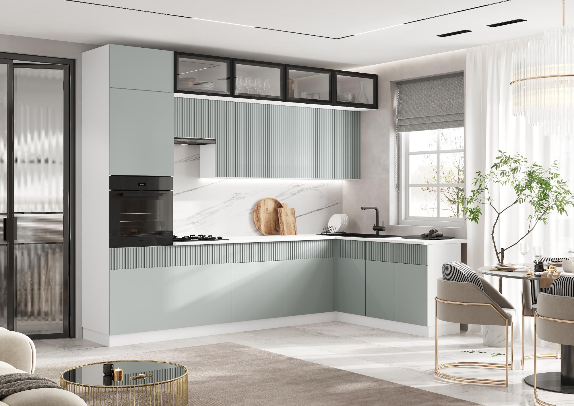 Кухня Оливия NEW 3,0х1,8м, Шарли Бриз, Белый