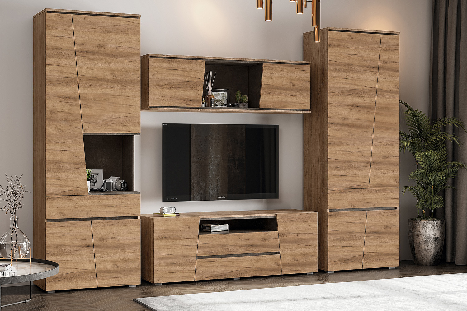 Антресоль Соренто, Дуб крафт, Бетон темный