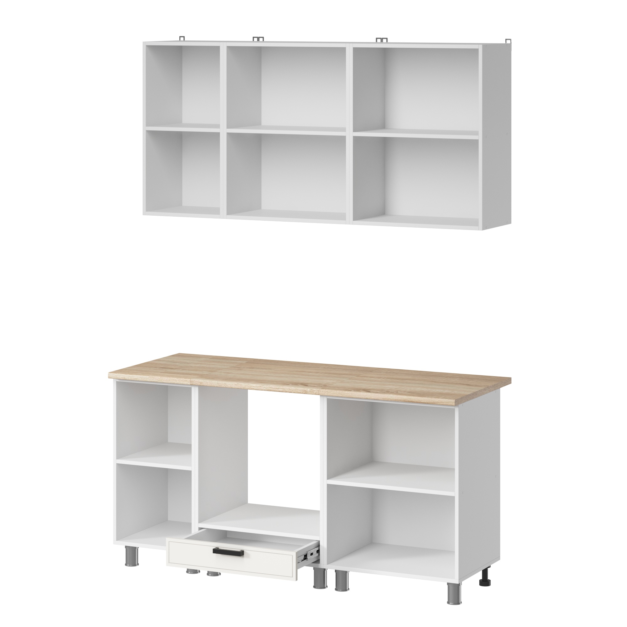 МК Аленушка 1,6м в.6 Магнолия Молочный,скоба черный,сонома