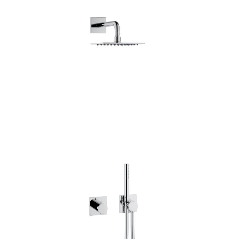 59602010002 IXMO Sets ДУШЕВОЙ KОМПЛЕКТ 8 Термостат на 2 потребителя+ручной душ+шланг 1250мм+настенный держатель для душа 450мм+верхний душ 250мм, хром