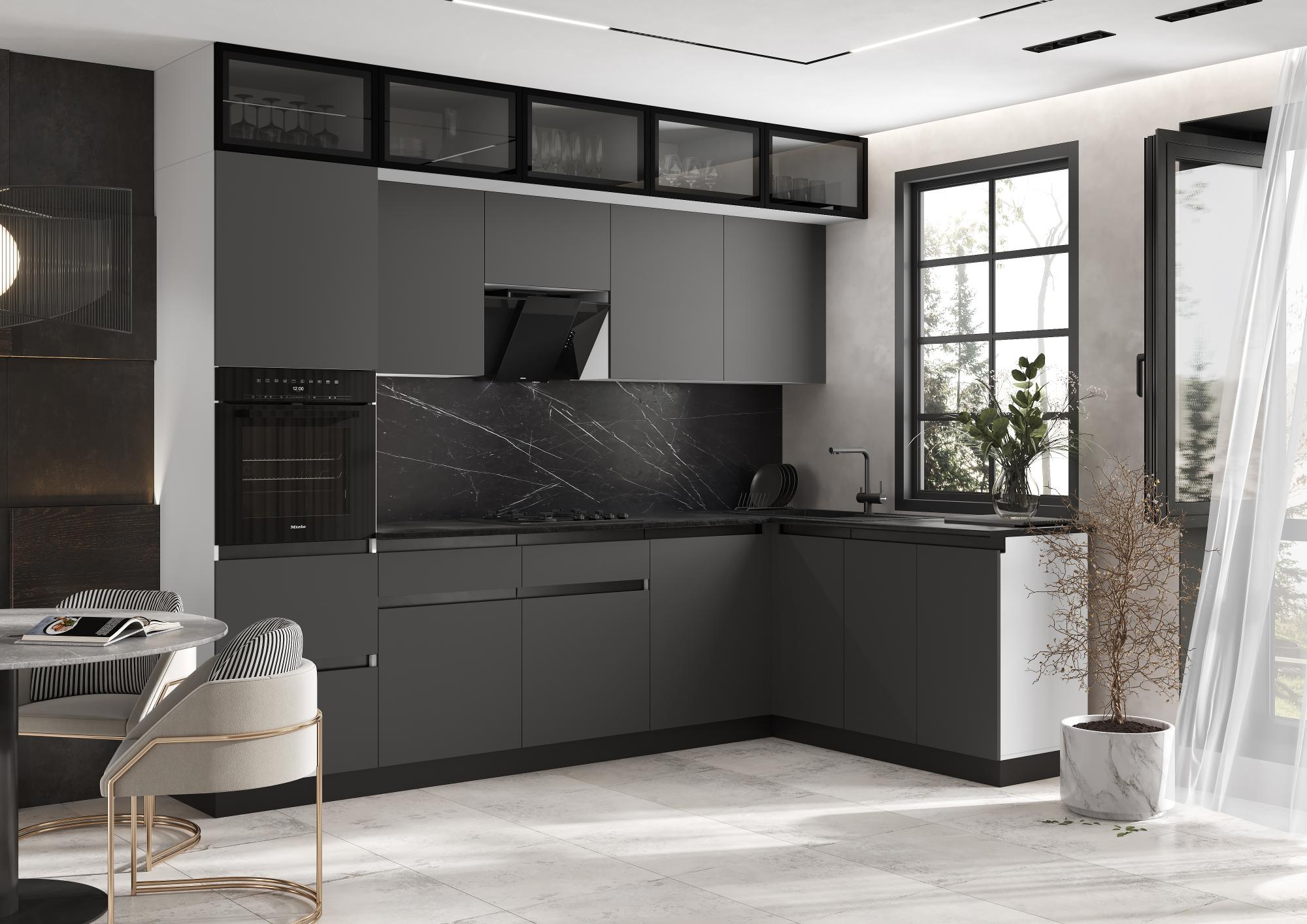 Кухня Техно-6 3,0х1,8м (Белый/Графит софт NEW)