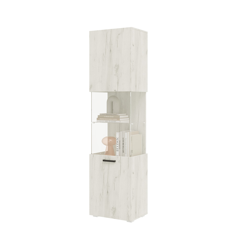 Пенал со стеклом Алтея, Дуб крафт белый