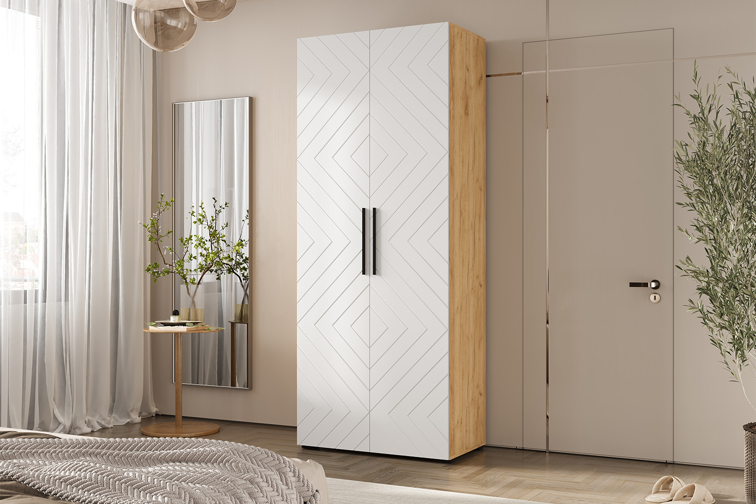 Шкаф двухстворчатый Флэш (900), Браш Вайт, Дуб крафт Шкаф двухстворчатый Флэш (900), Браш Вайт, Дуб крафт