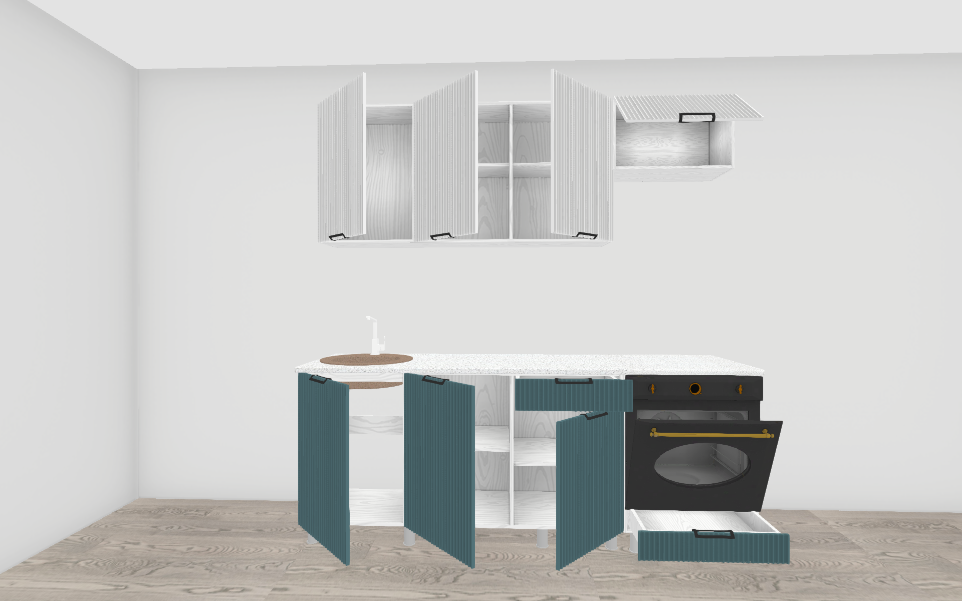 Кухонный гарнитур "Кампео" (со столешницей 38 мм), Белый снег, Бриз