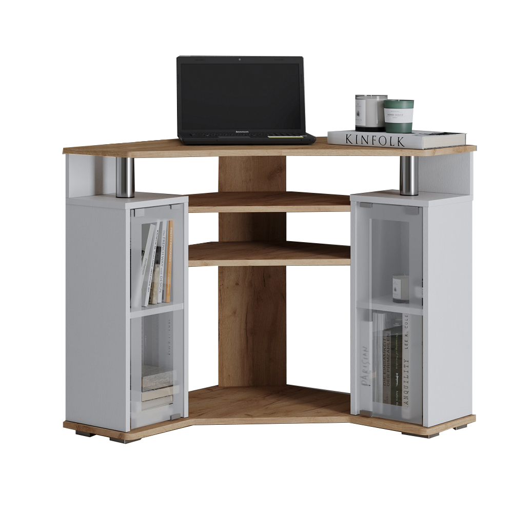 Тумба для ТВ угловая 044 (2у), дуб крафт золотой/белый