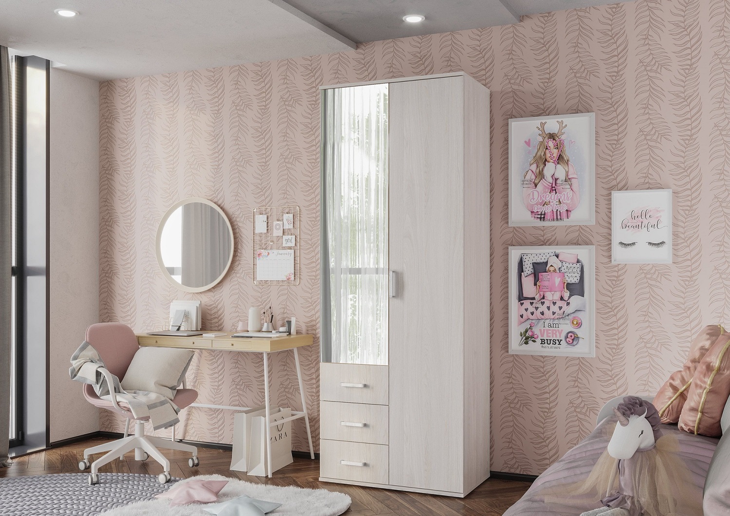 Шкаф 2-х дверный Белла, ясень белый