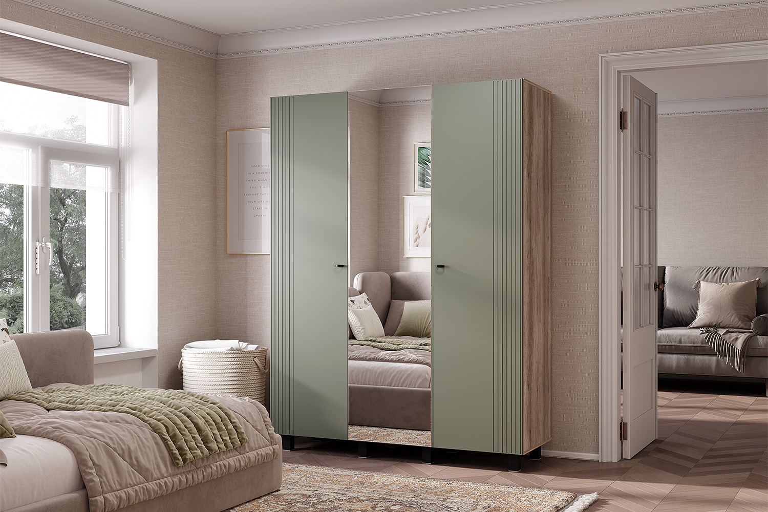 Шкаф 3-х створчатый "Олива" ШК-08 Дуб каньон/MF12 Эвкалипт