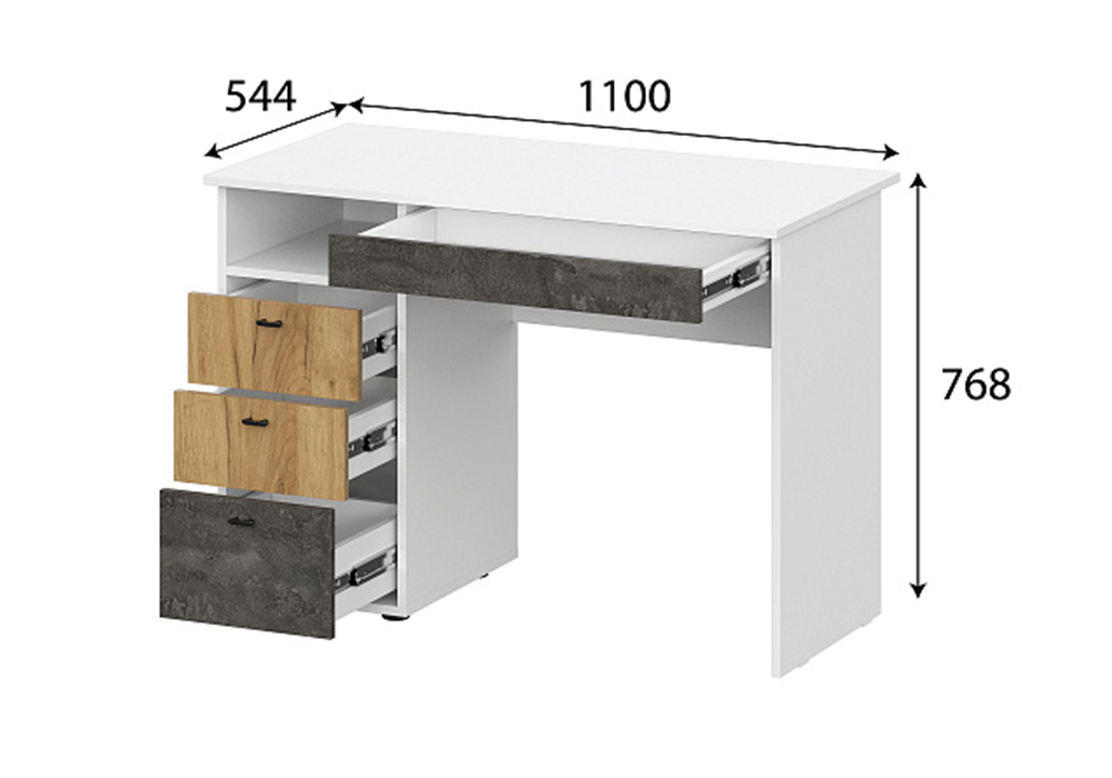 Стол письменный Анри белый текстурный / дуб золотой / железный камень