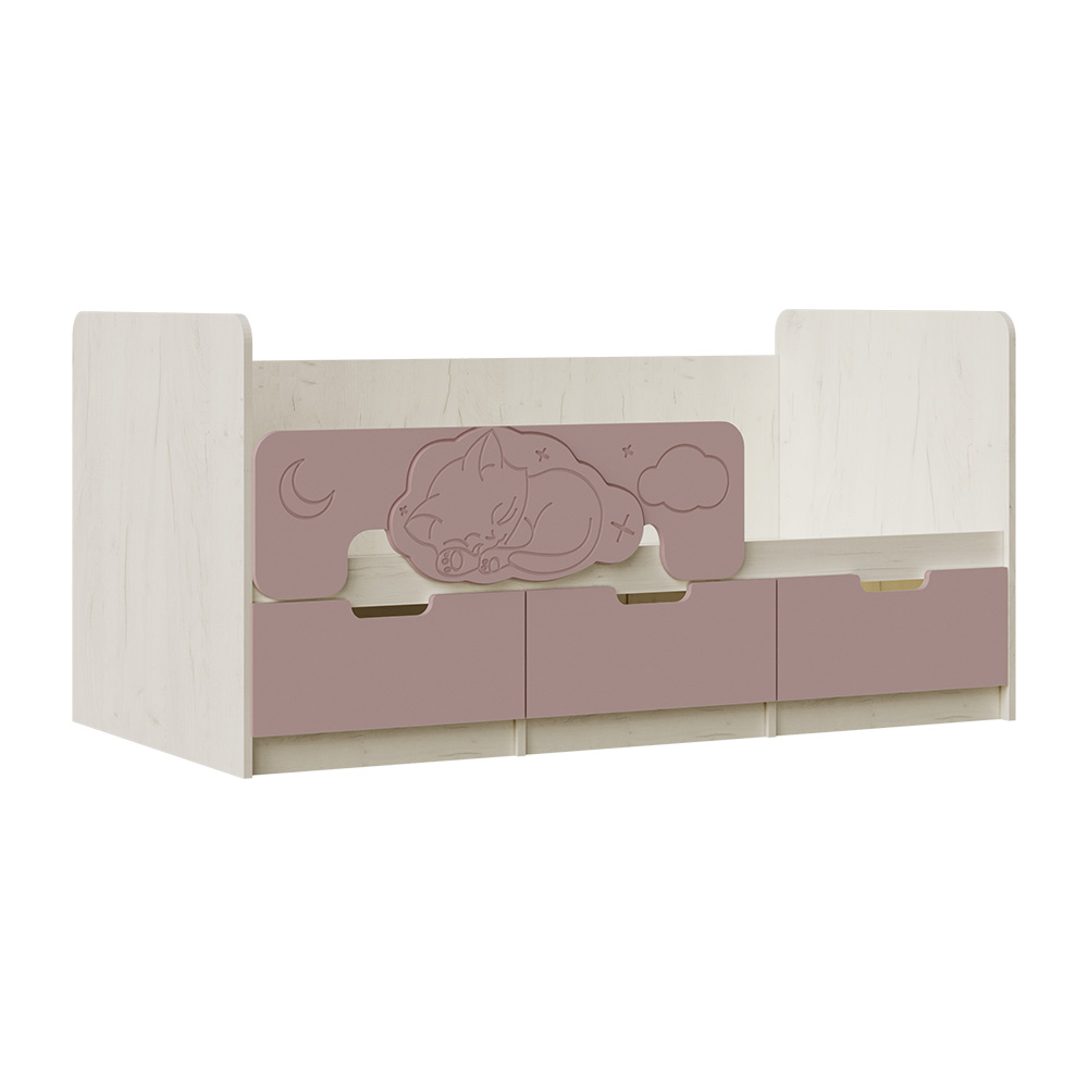 Кровать Юниор-4 (1,6х0,8м), Шарли Pink, Дуб Крафт Белый