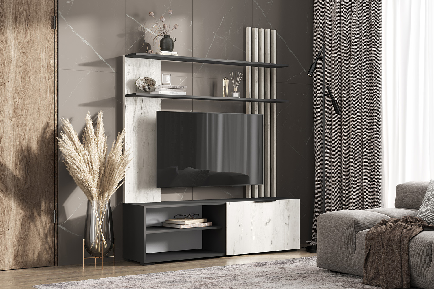 Гостиная Роджина, Дуб крафт белый, Графит