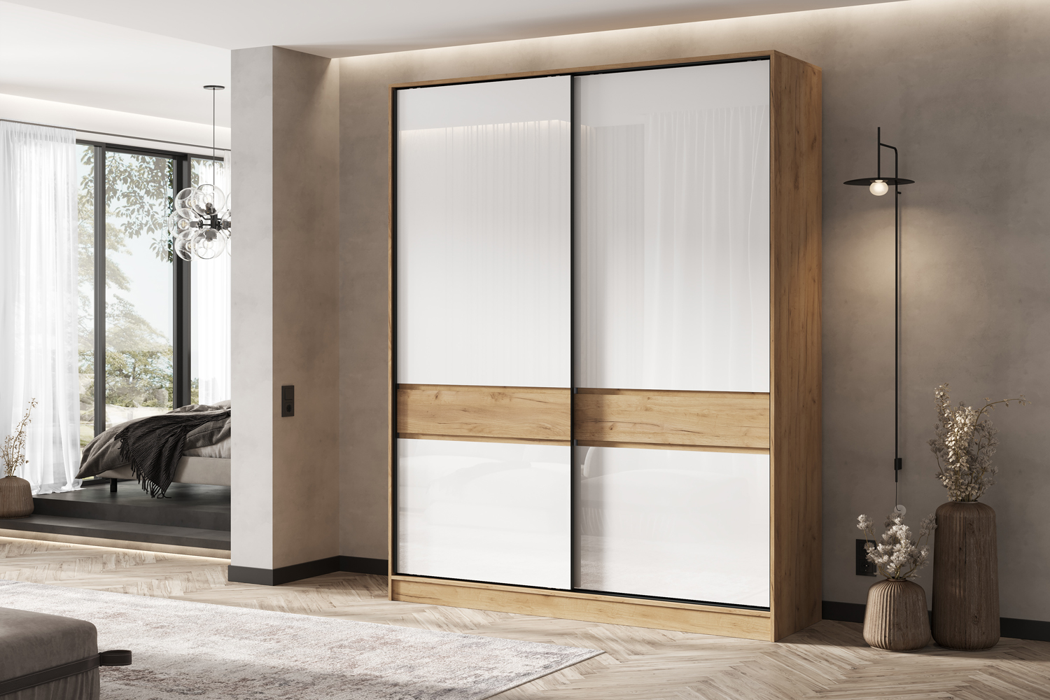 Шкаф-купе Роджина (1800), Дуб крафт, Белый глянец