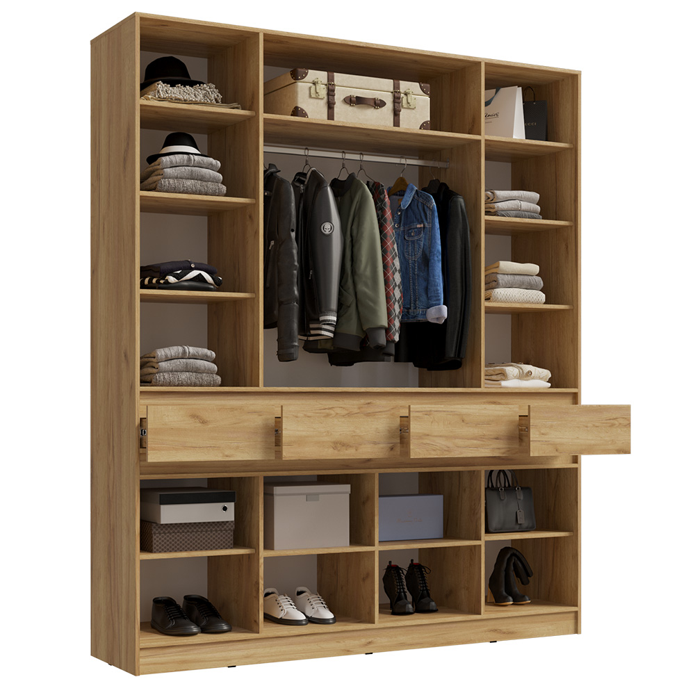 Шкаф четырехстворчатый Роджина, Дуб крафт, Графит