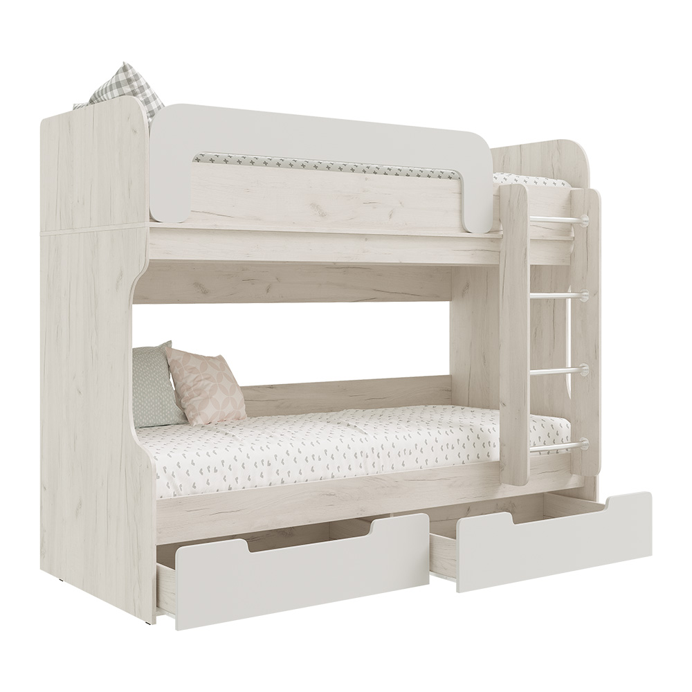 Кровать двухъярусная Юниор-4, Шарли Белый, Дуб Крафт Белый