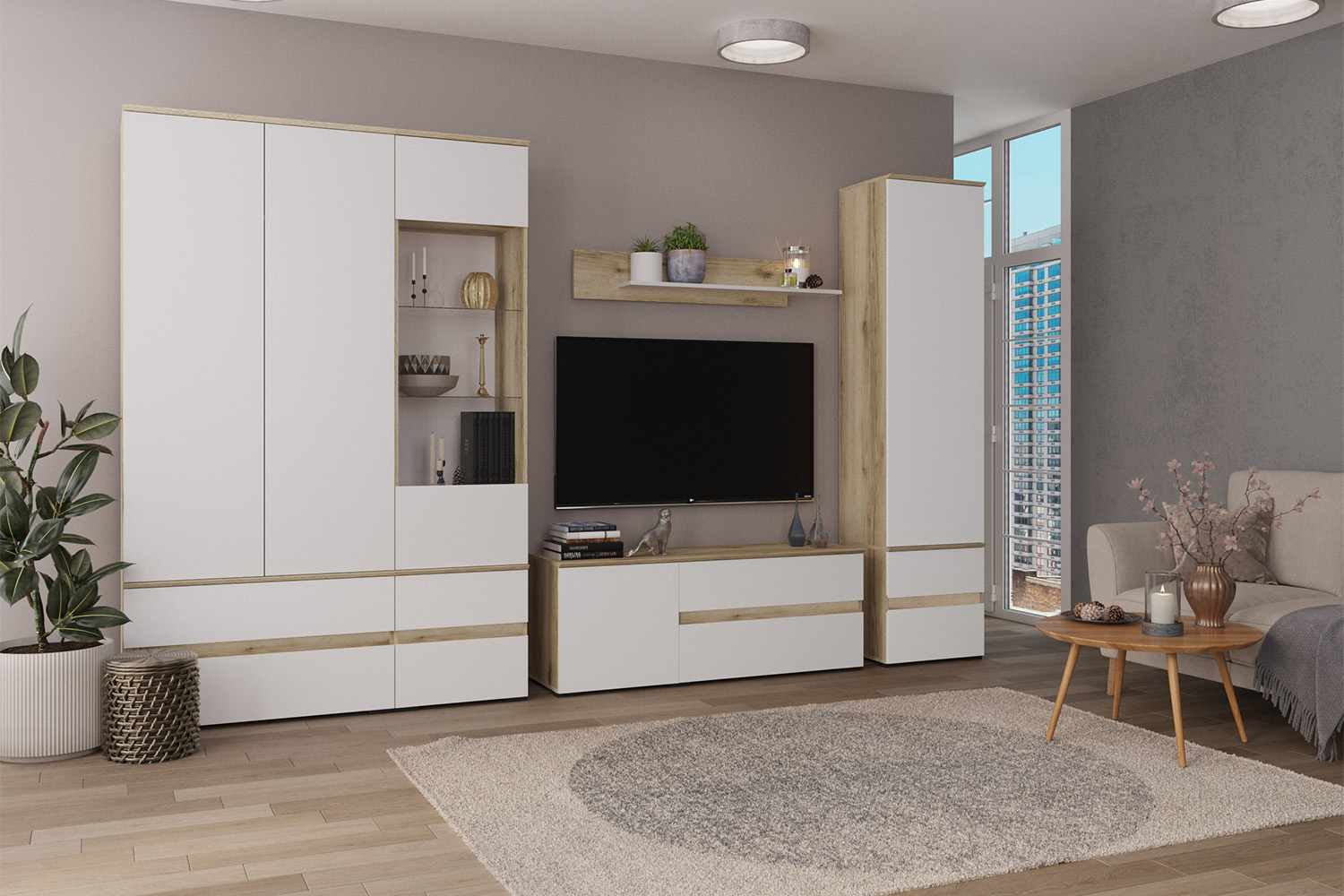 Шкаф для одежды и белья Плейона, Дуб Делано, Белый Шкаф для одежды и белья Плейона, Дуб Делано, Белый