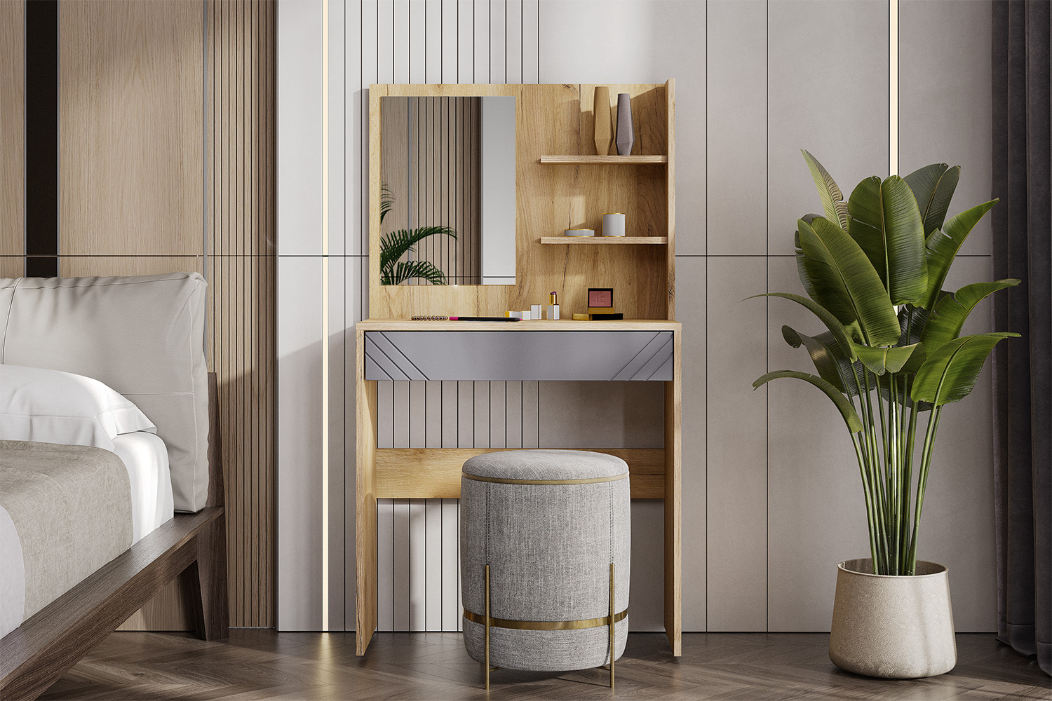 Стол туалетный с зеркалом Байкал, Дуб Золотой, Графит