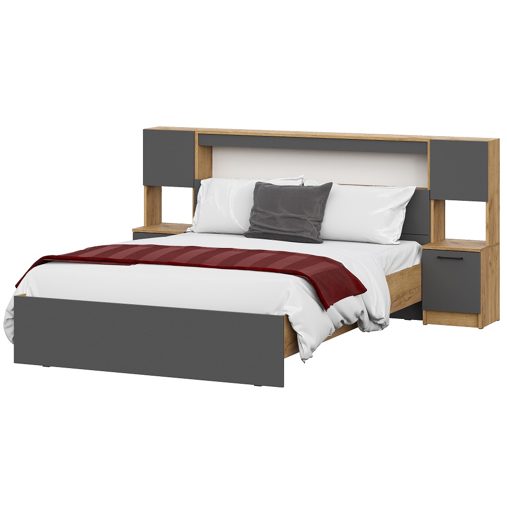 Кровать с проложками 160х200 Вена, Дуб золотой, Графит серый