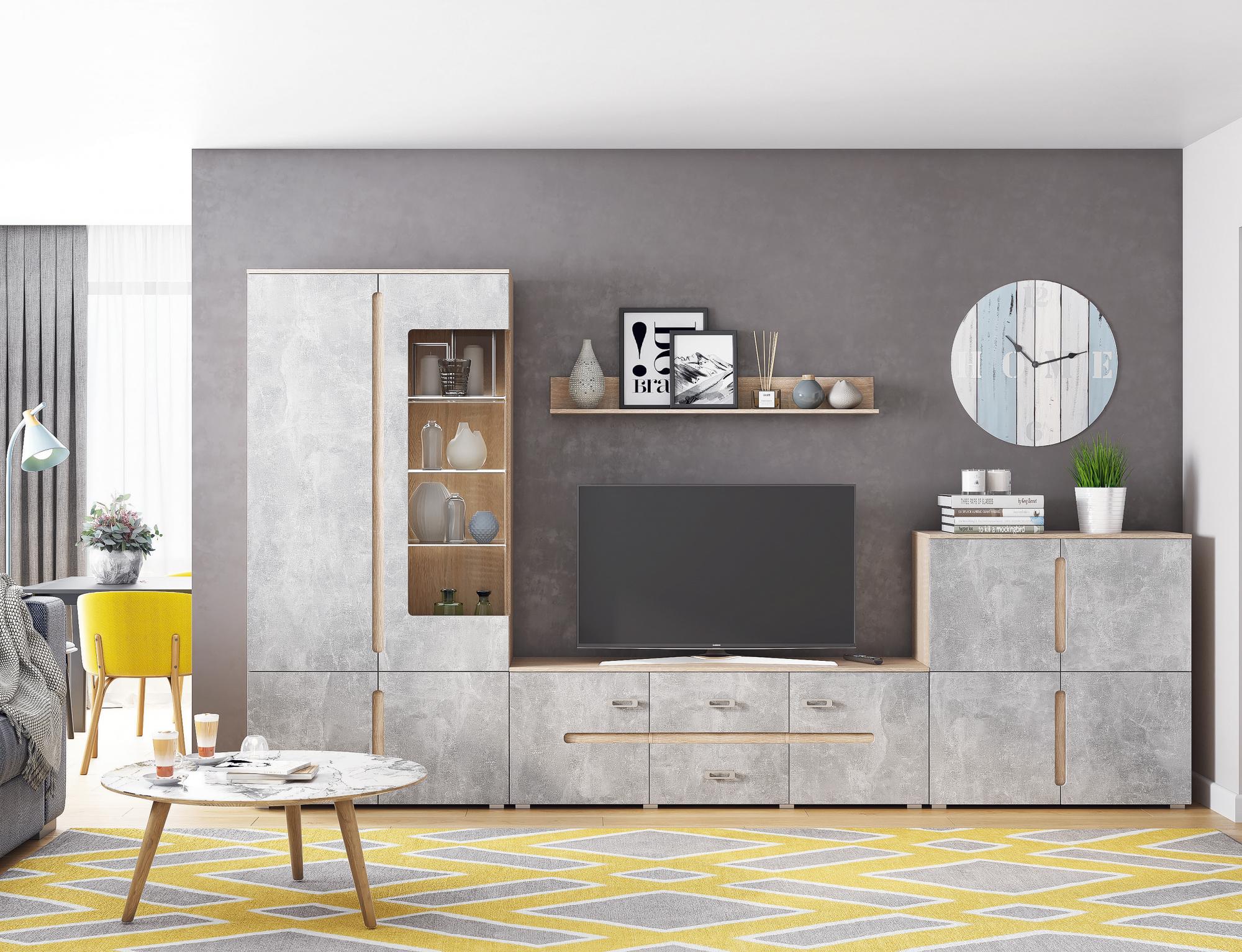 Гостиная Ким Вариант №1, Бетон темный, Сонома