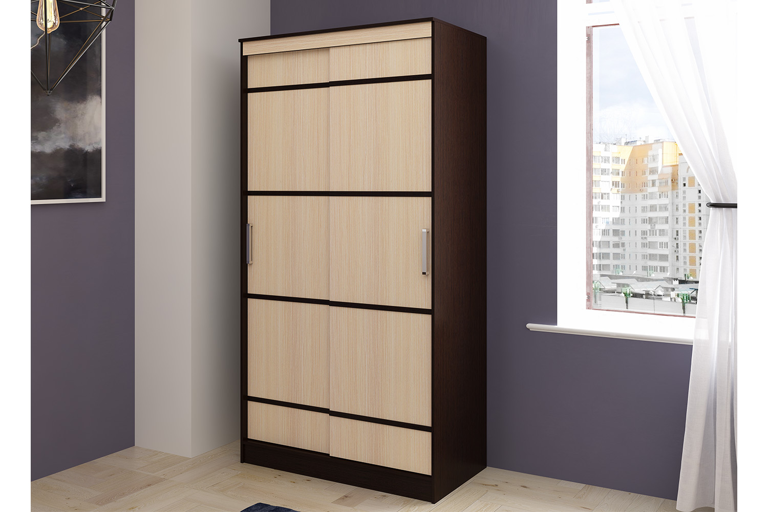 Шкаф-купе Сакура 1,14м, Дуб беленый, Венге