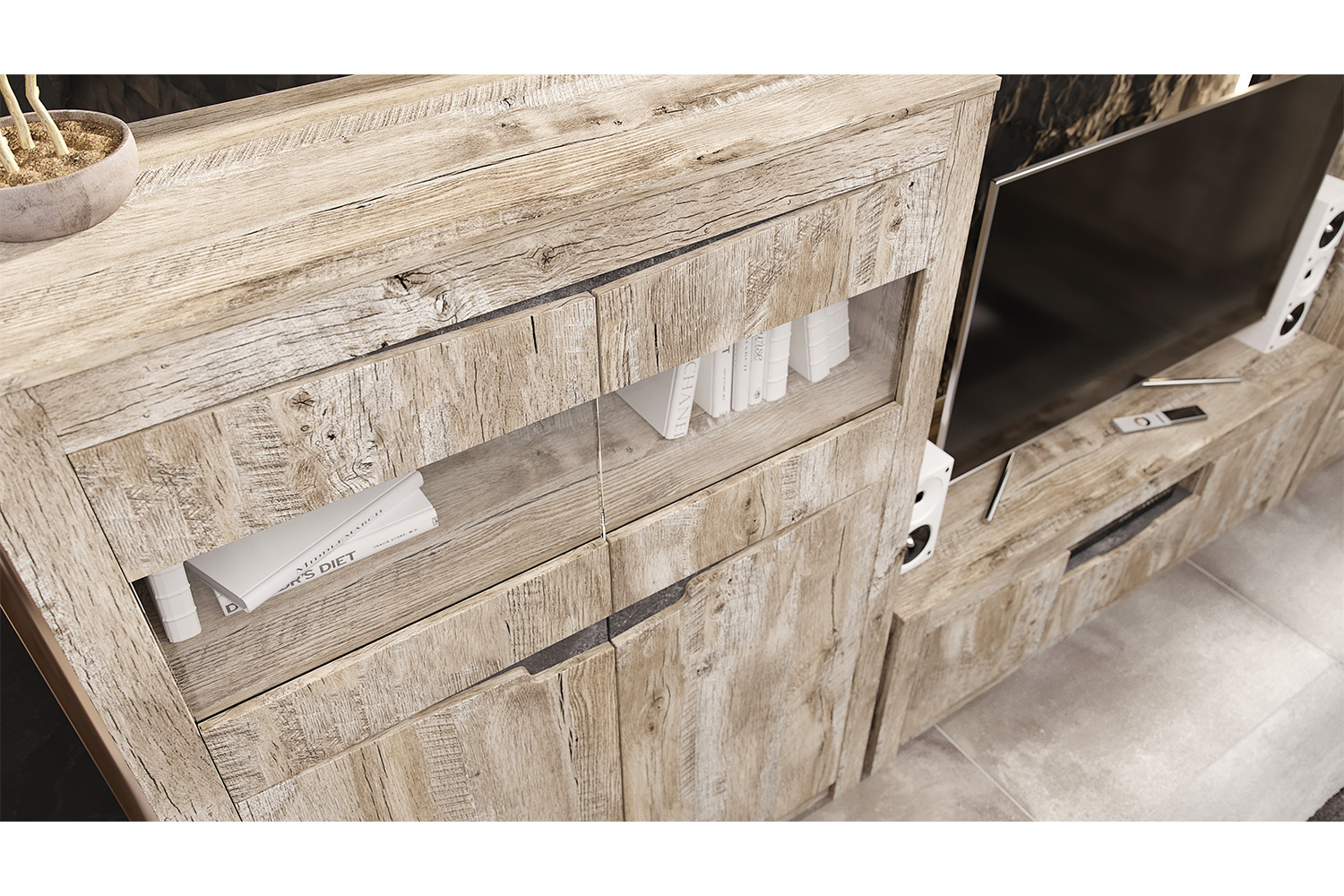 Шкаф-стекло Ривьера, Дуб Юкон, Бетон темный