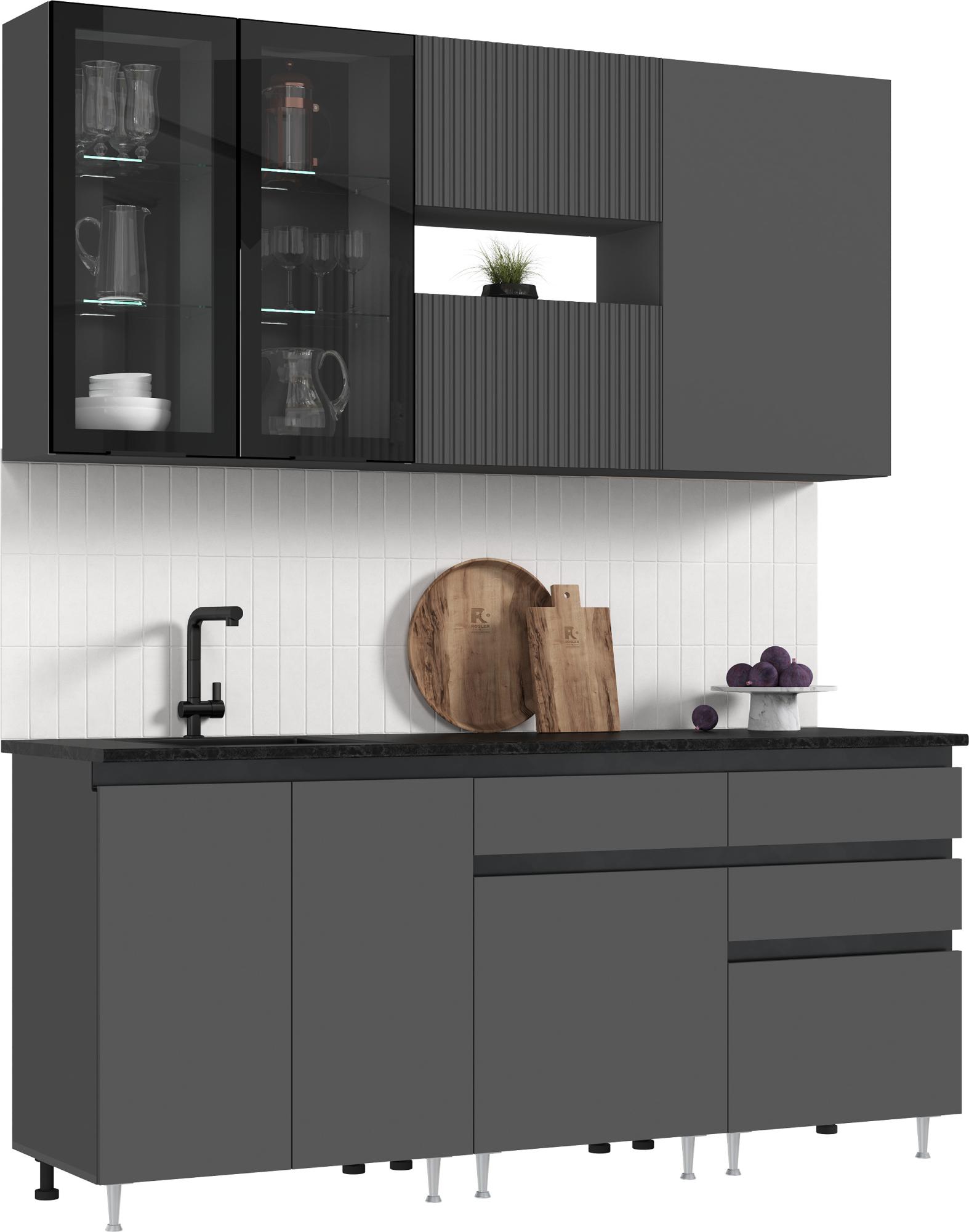 Кухня Техно-6 2,0м (Графит/Графит софт NEW)