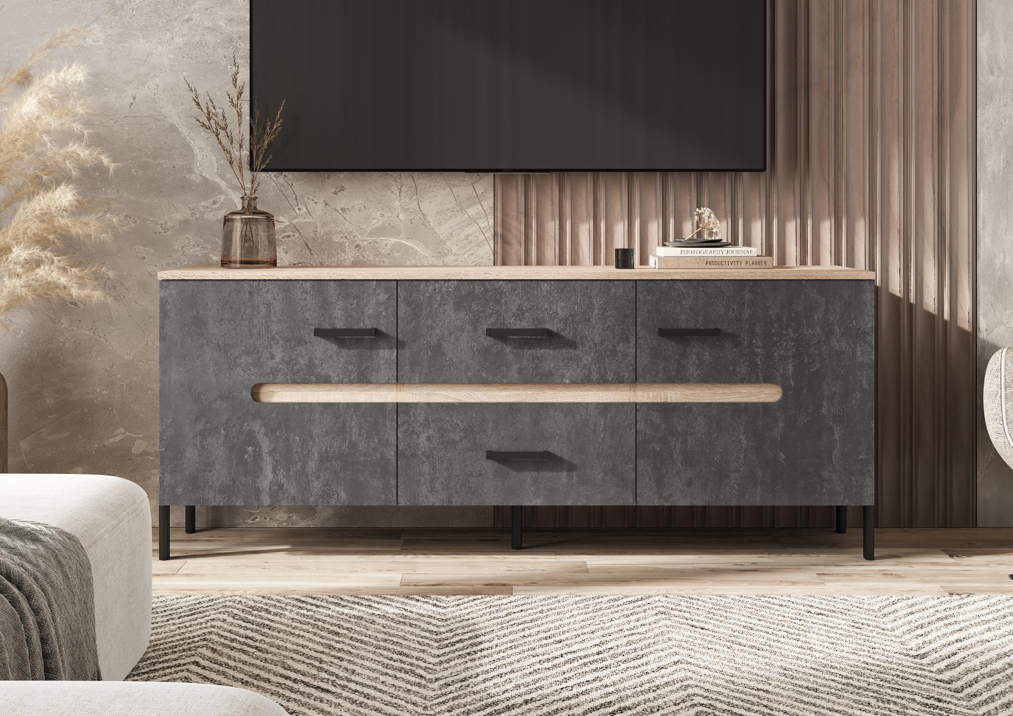 Тумба для ТВ Ким (металл), Бетон графит, Сонома Тумба для ТВ Ким (металл), Бетон графит, Сонома