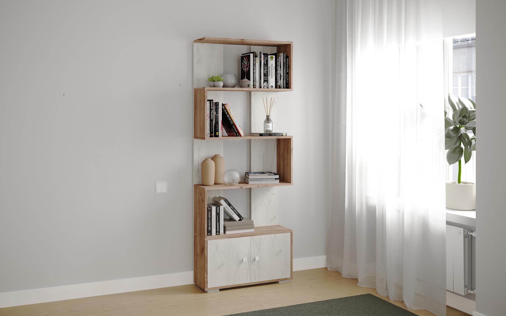 Стеллаж Ромео-2, Дуб крафт табачный, дуб крафт белый