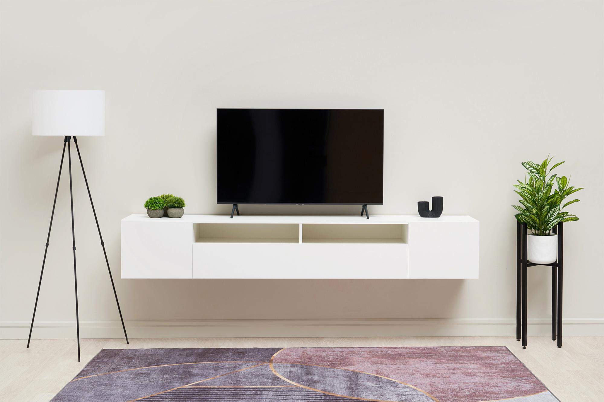 Тумба для ТВ Грейс белая текстурная