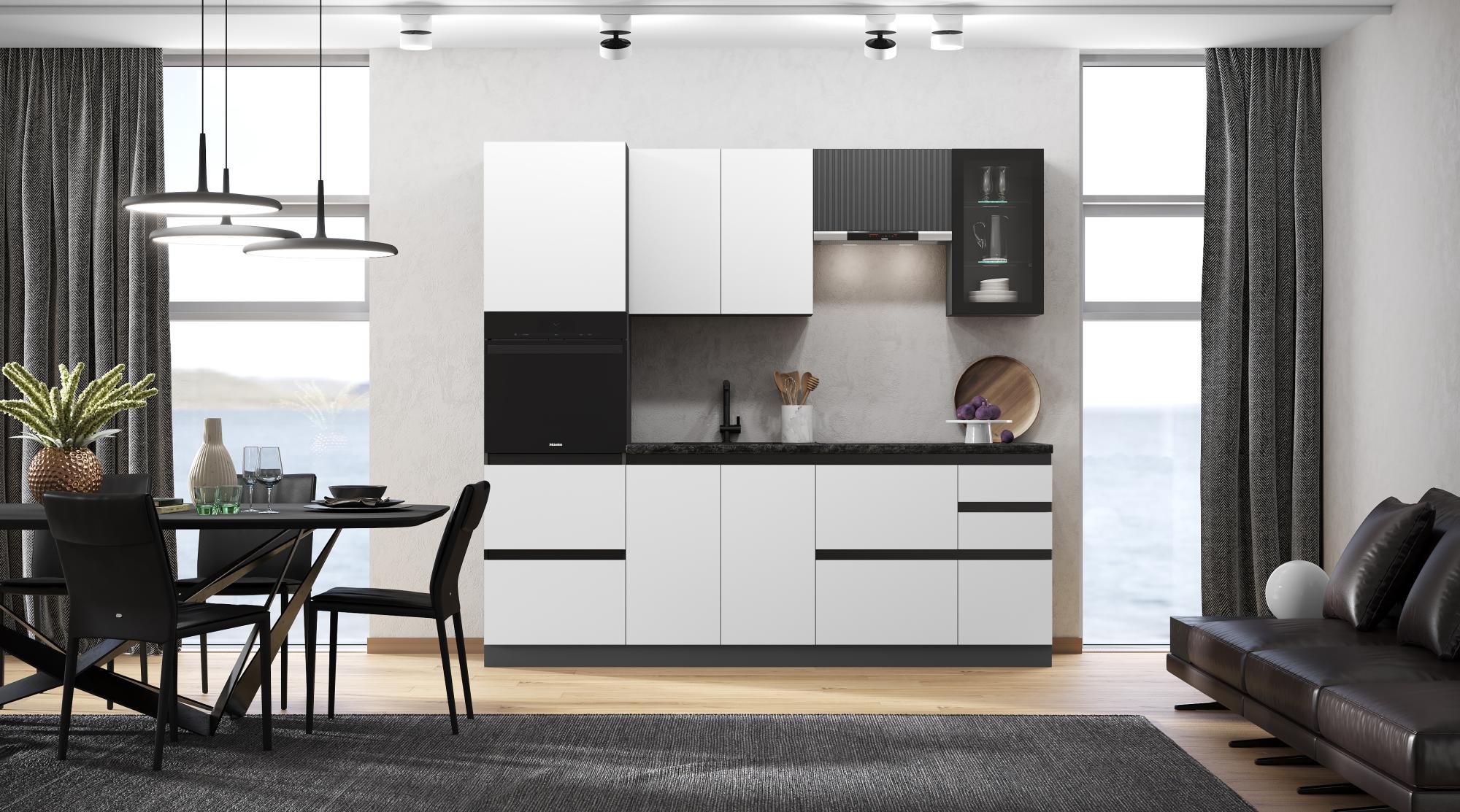 Кухня Техно-6 2,4м (Графит/Белый снег софт/Графит софт NEW)