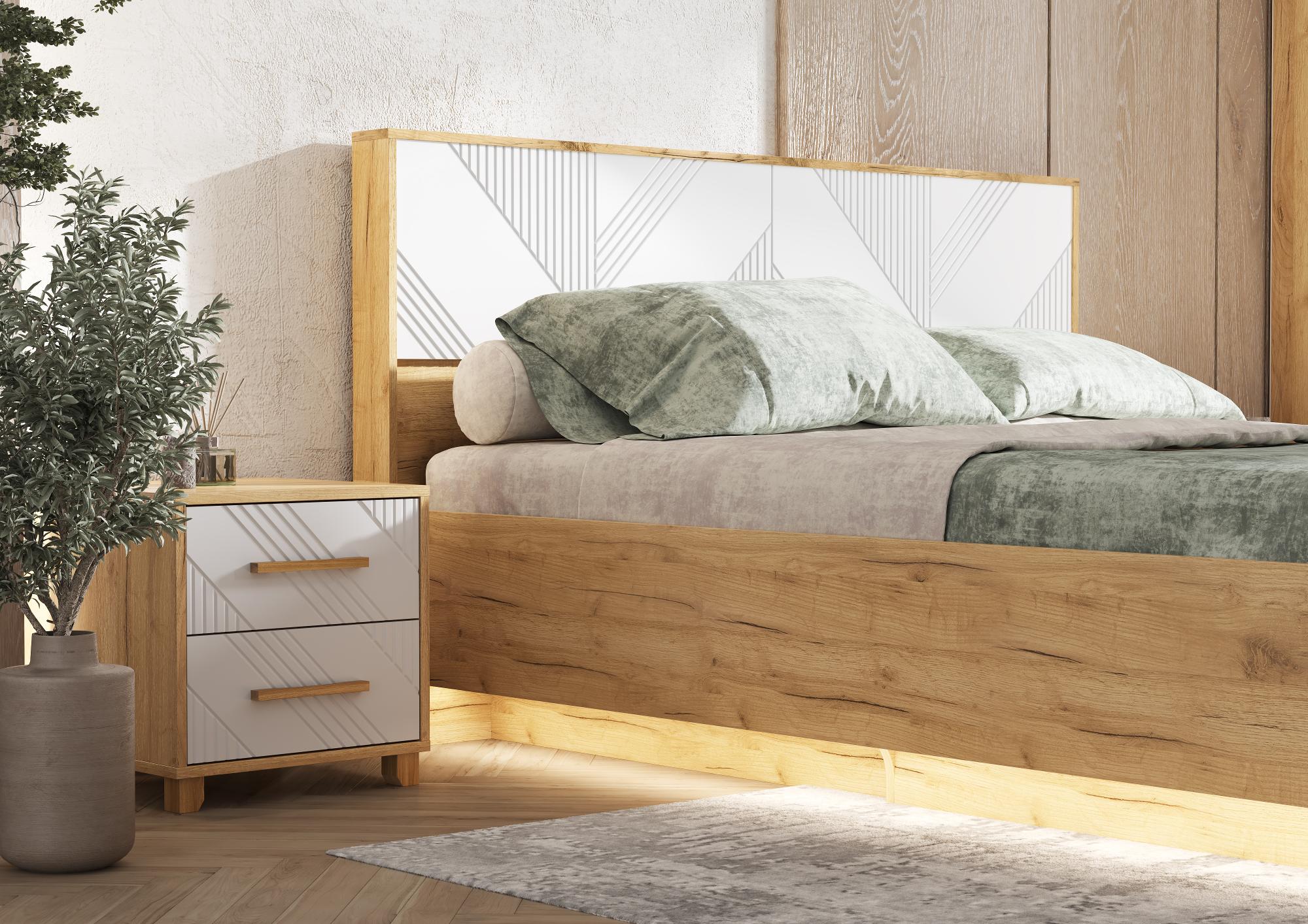 Кровать Ирис с ортопедическим основанием (дерево) 1,6м, Браш Вайт, Дуб Крафт