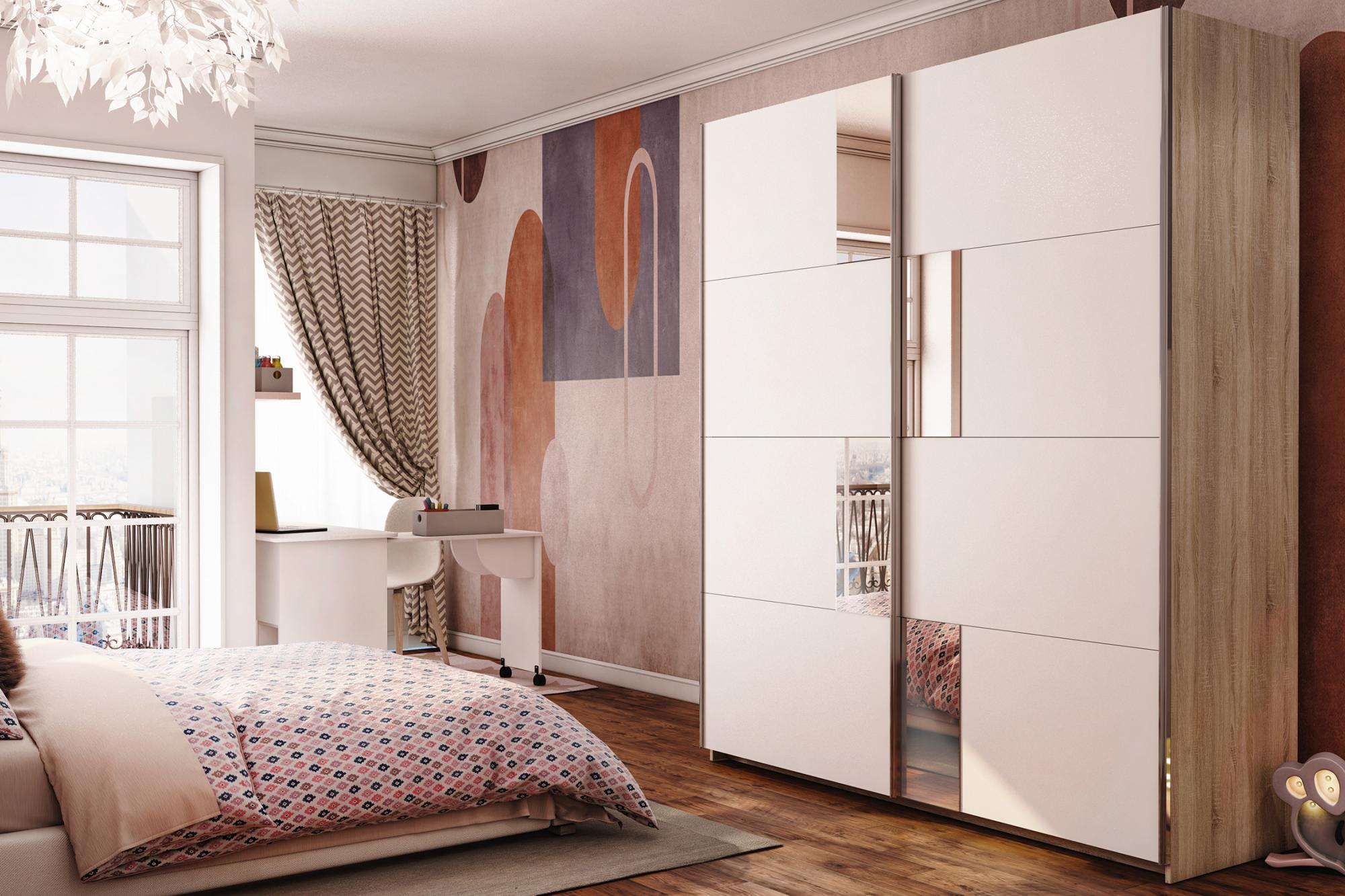 Шкаф-купе Fortune-6 1.6 м тип 4 сонома / белый / зеркало Шкаф-купе Fortune-6 1.6 м тип 4 сонома / белый / зеркало