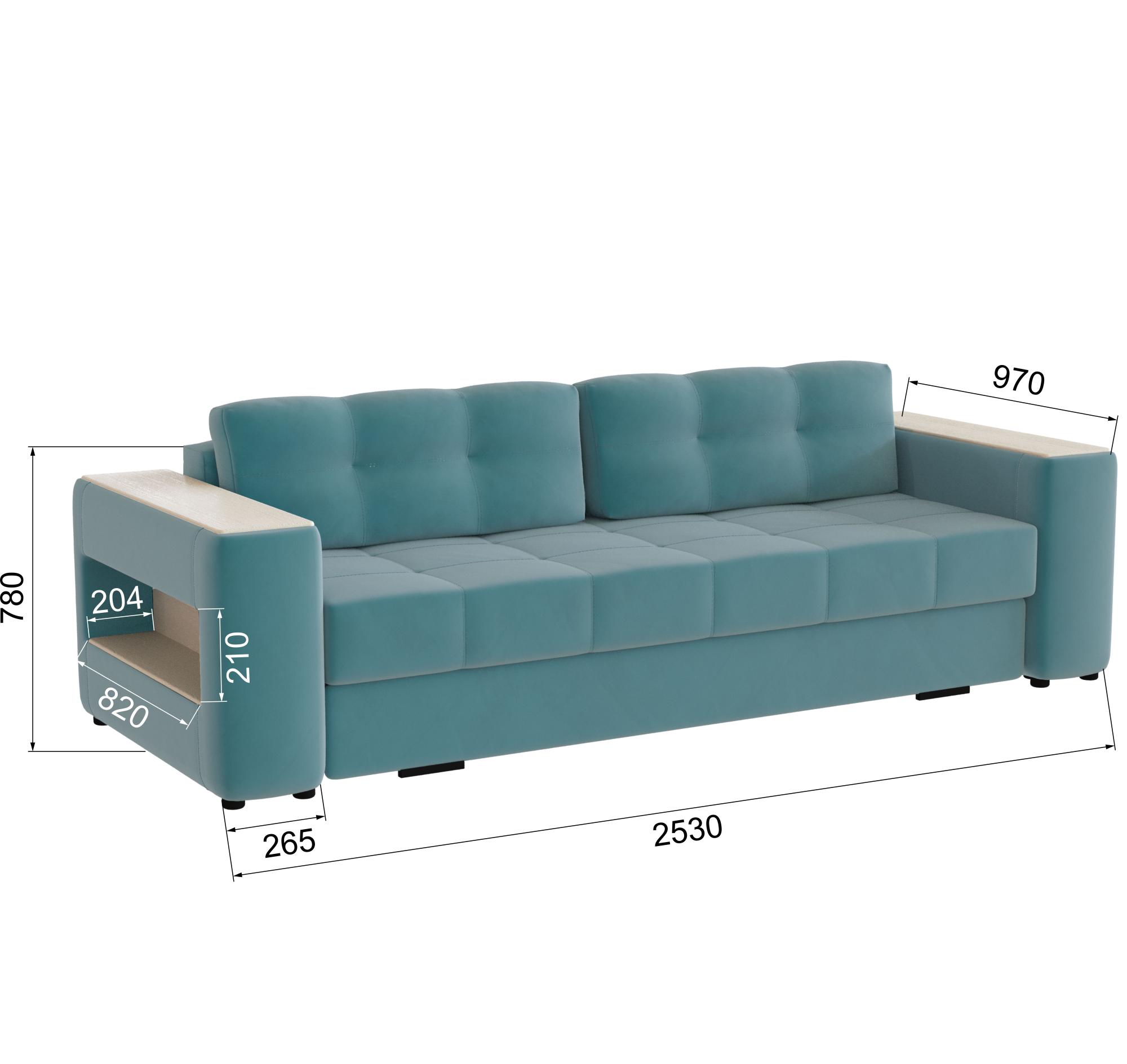 Диван раскладной Доро, бирюза/мдф клен кремовый