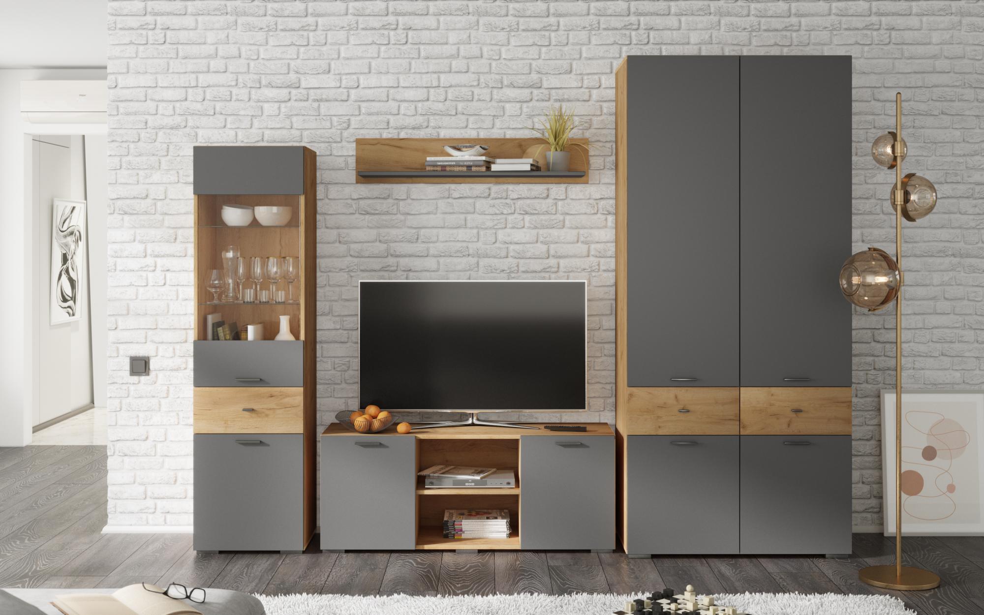 Дублин Тумба ТВ дуб крафт золотой/графит серый