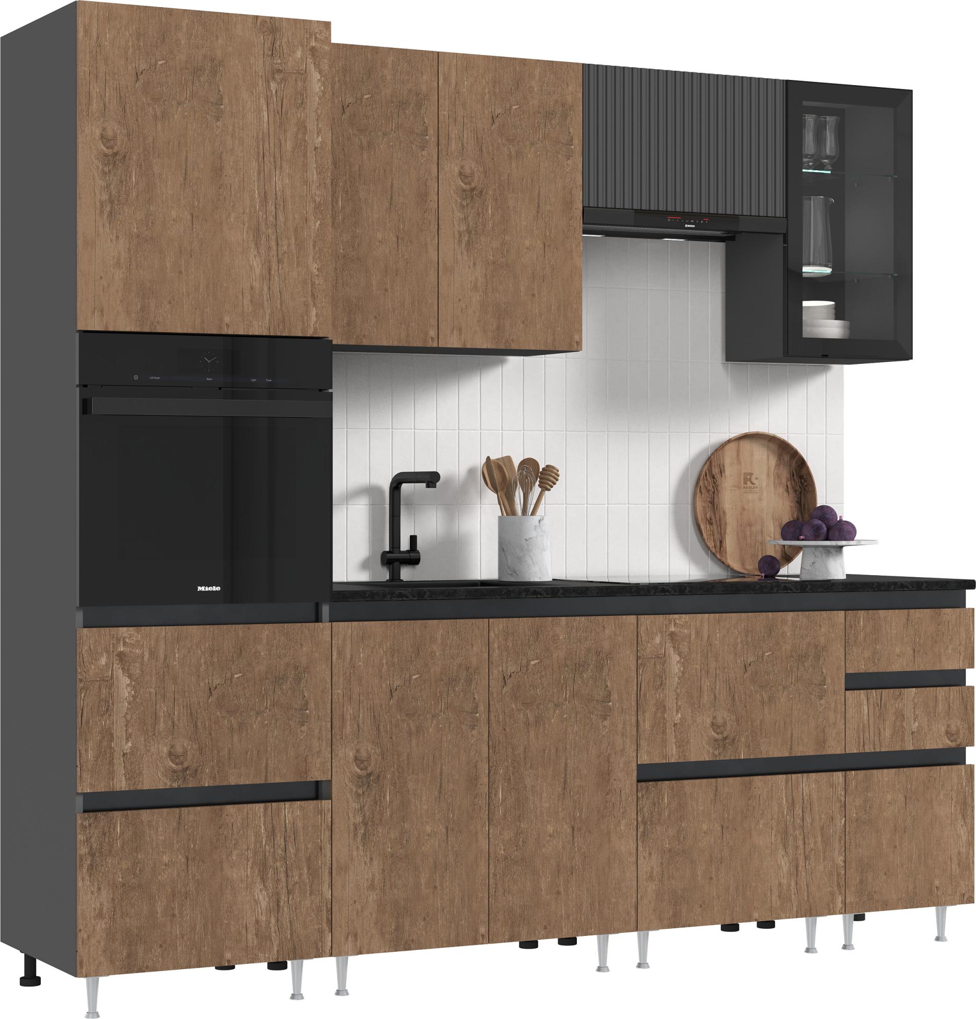 Кухня Техно-6 2,4м (Графит/Экзотическое дерево Амазония/Графит софт NEW)