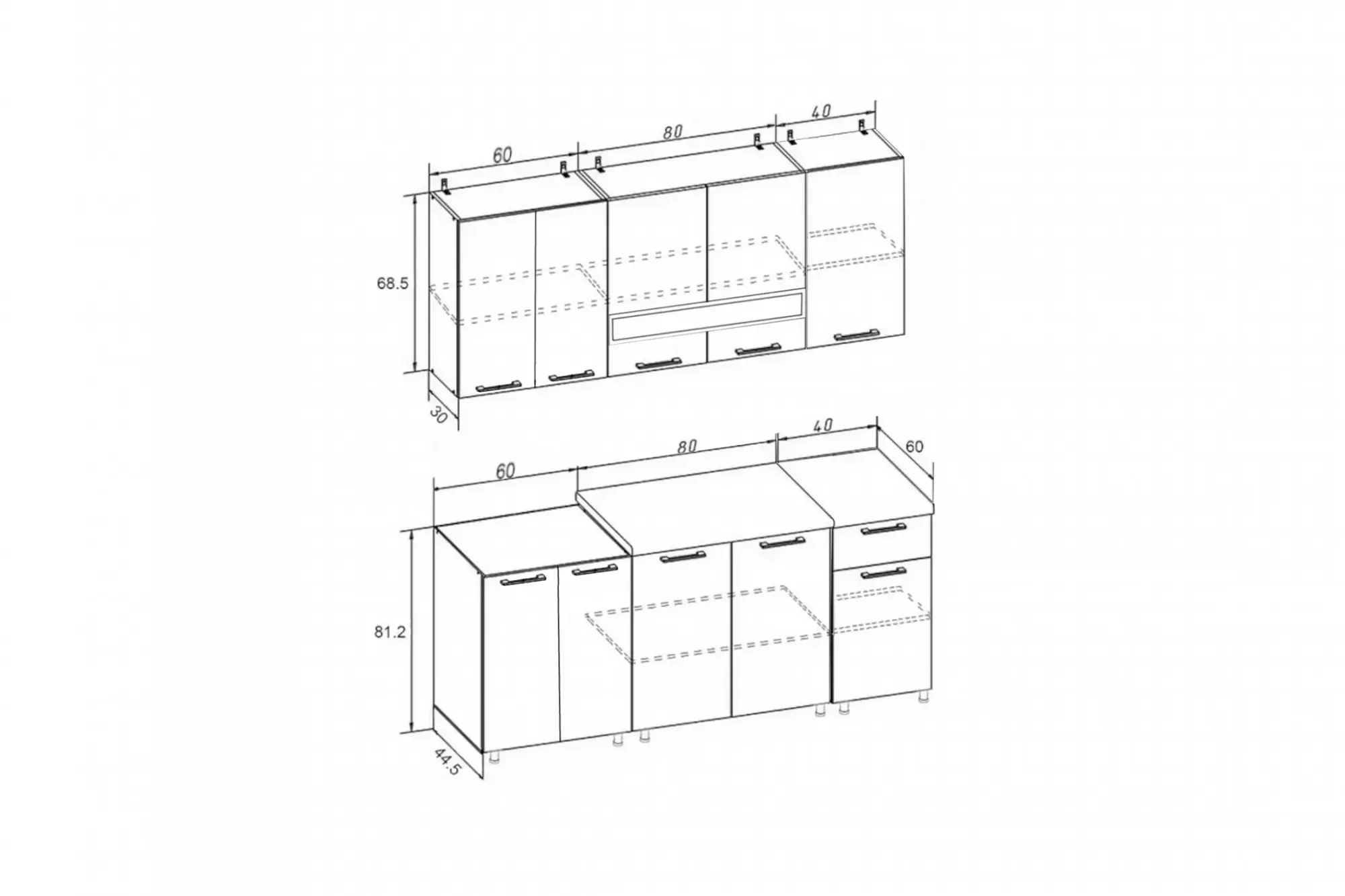 Кухня Рио 1.8 м белый глянец / черный глянец