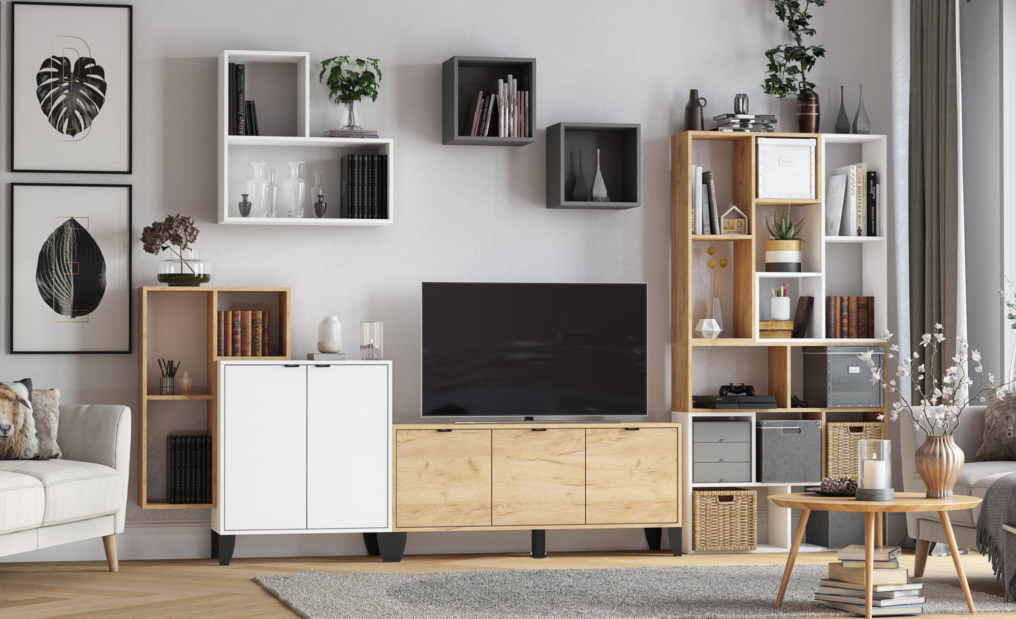 Гостиная Гира стеллаж открытый ГС-1 дуб крафт золотой